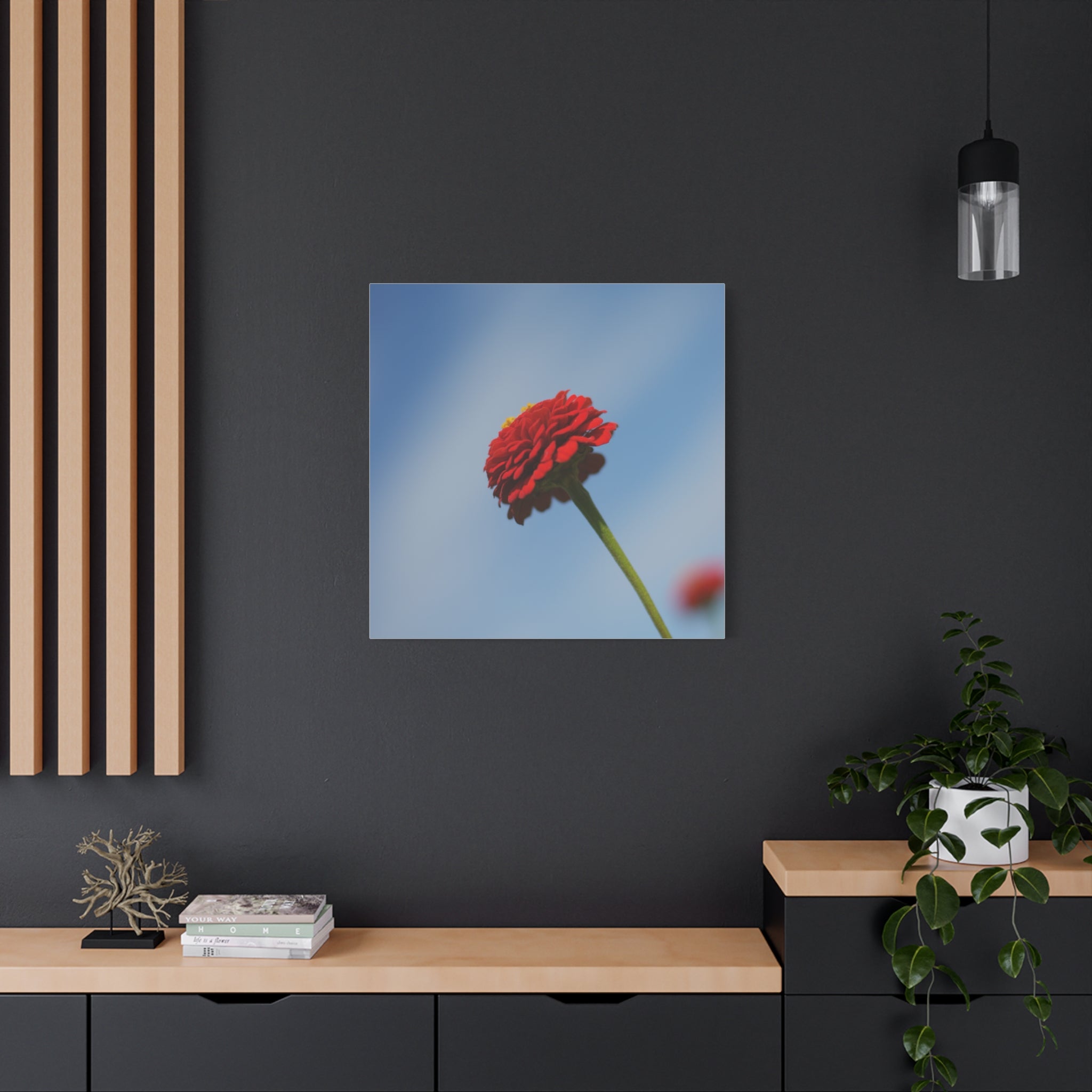 Red Zinnia Bloom Canvas | Stretched Matte Wall Art