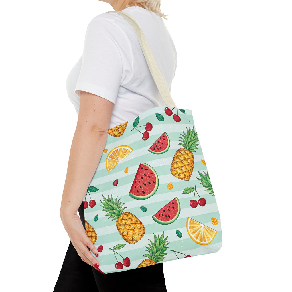 Tropical Fruit Pattern Tote Bag | Pineapple Watermelon Cherry Citrus Beach