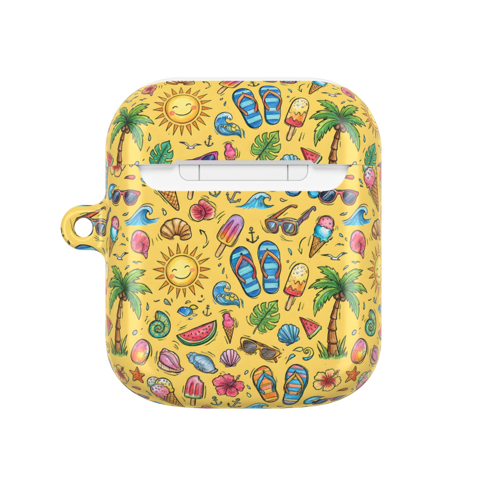 Summer Beach Pattern AirPod Case | Tropical Flip Flops, Suns, Palm Trees