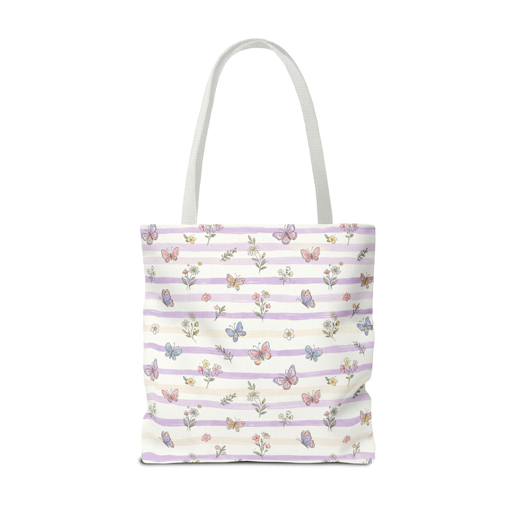 Pastel Butterfly Floral Stripe Tote