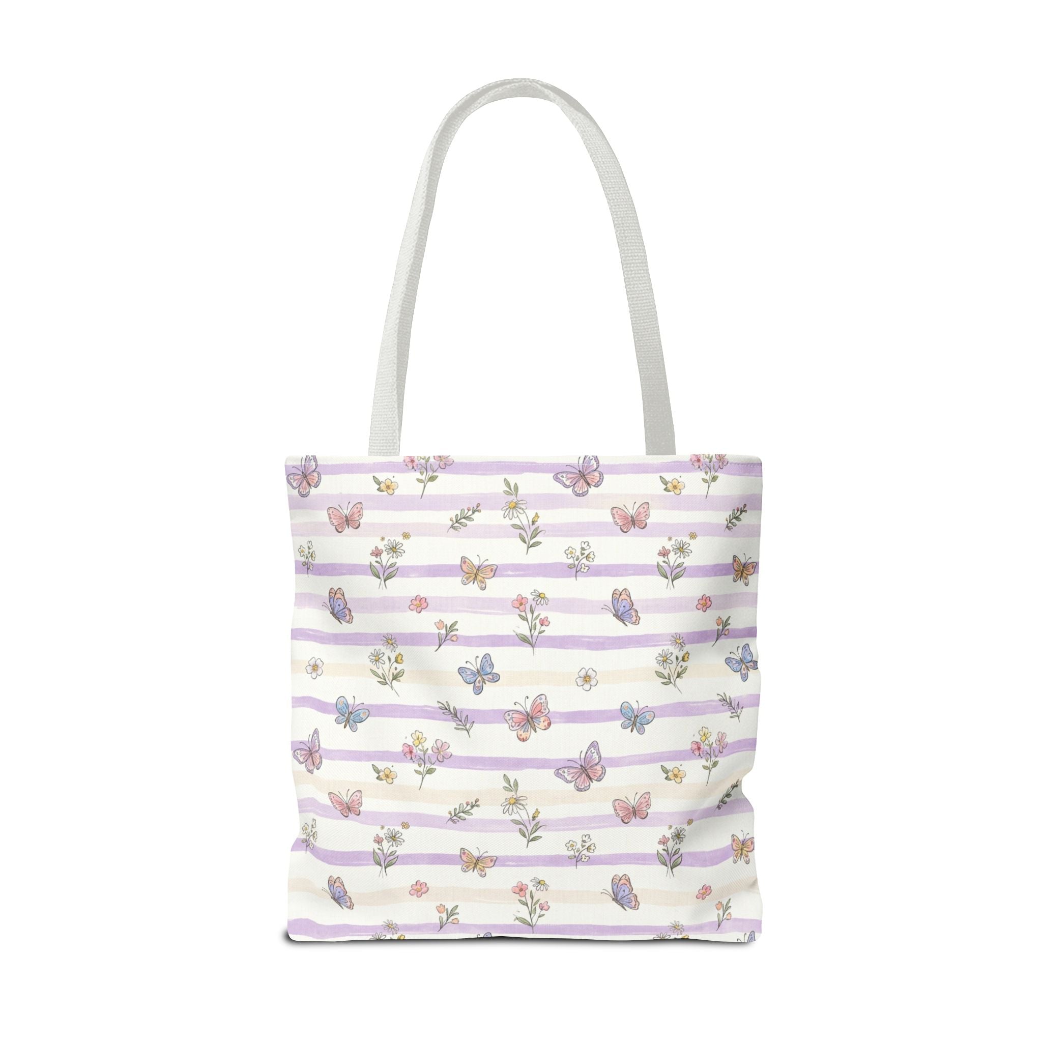 Pastel Butterfly Floral Stripe Tote