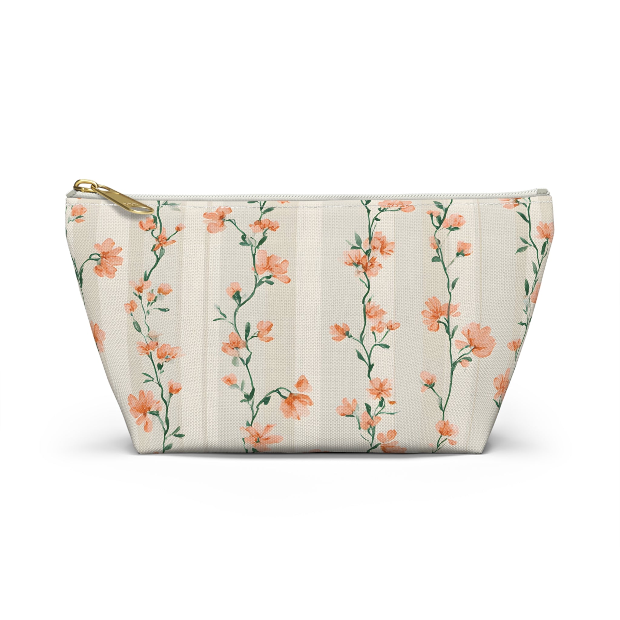 Peach Floral Vines Accessory Pouch | T-Bottom Makeup Bag