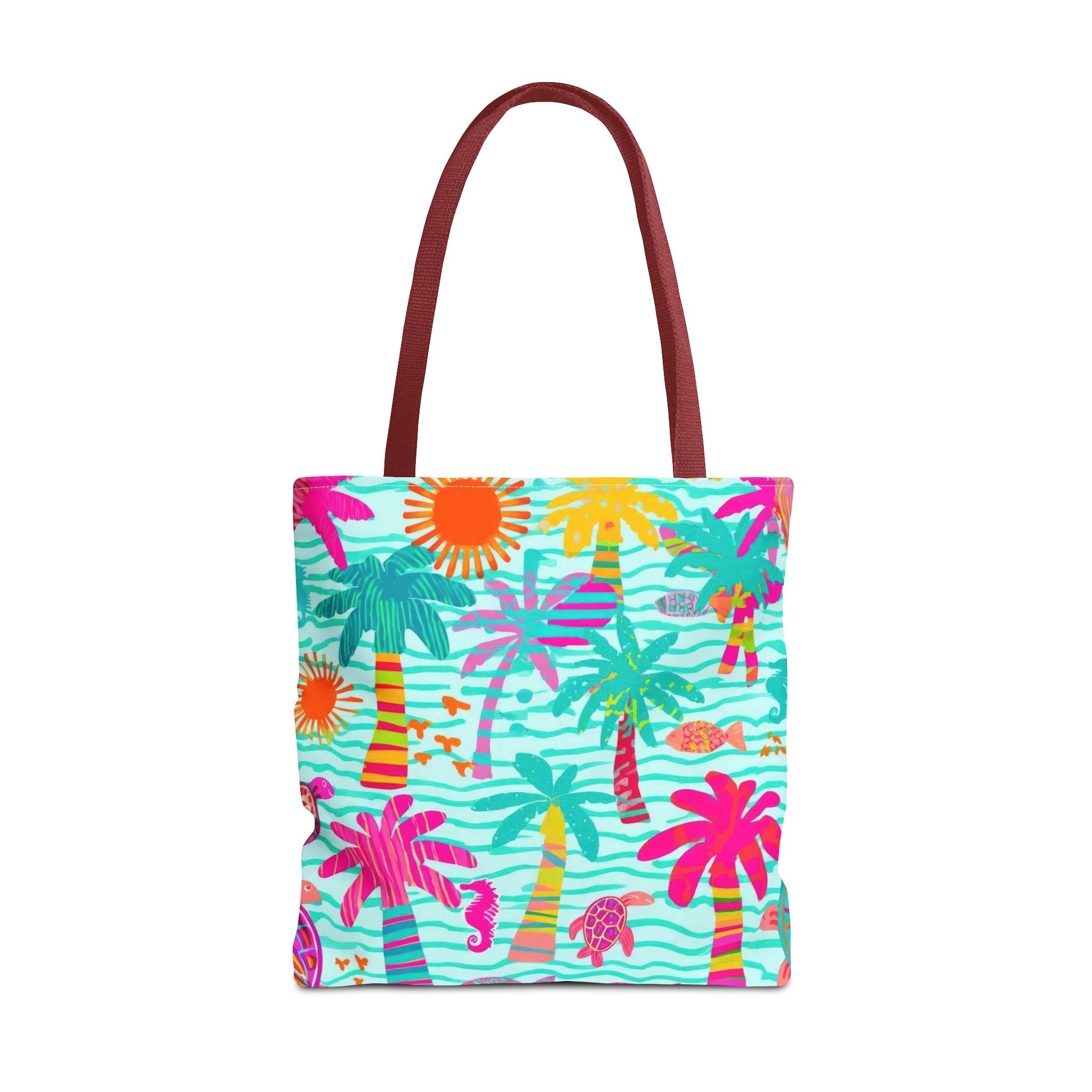 Tropical Palm Pattern Tote Bag | Colorful Beach Palms Stripe All-Over Print