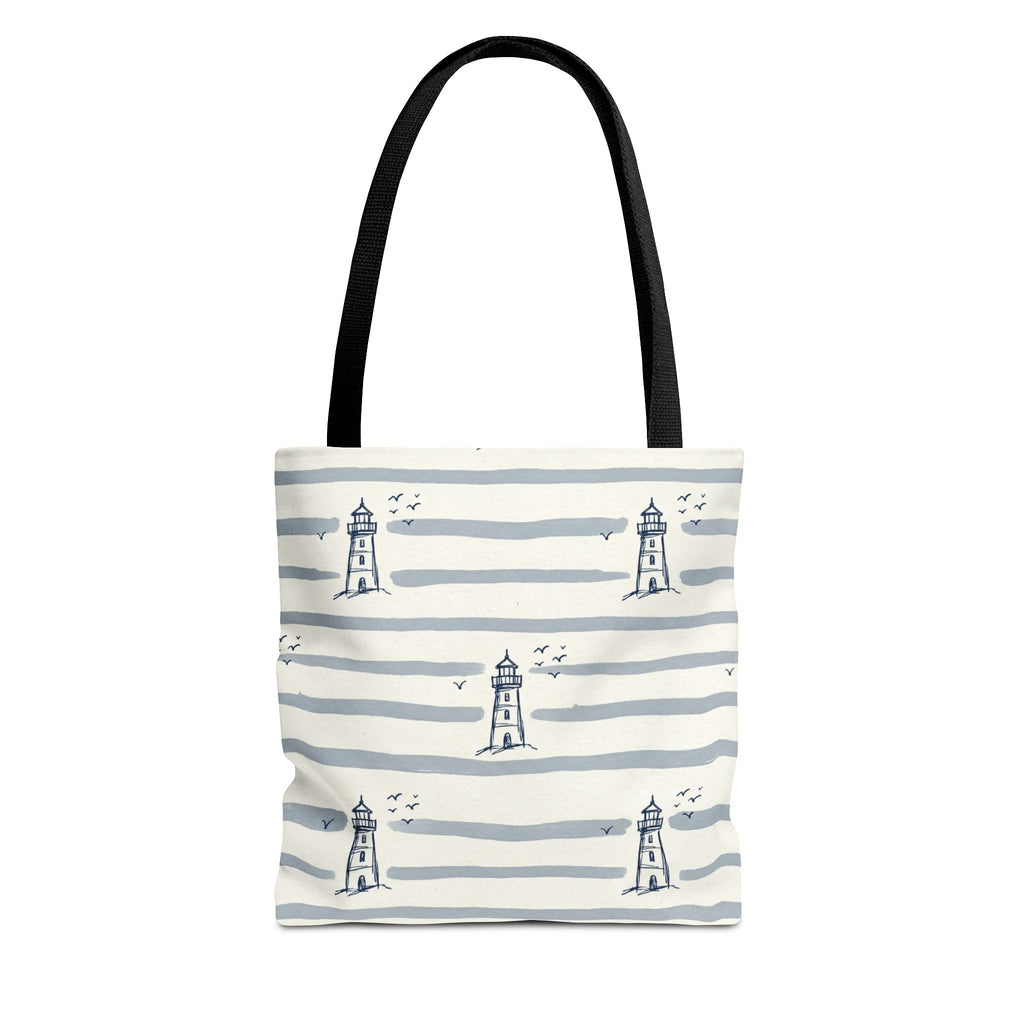 Nautical Lighthouse Pattern Tote Bag | Striped Coastal Beach Tote