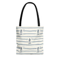 Nautical Lighthouse Pattern Tote Bag | Striped Coastal Beach Tote