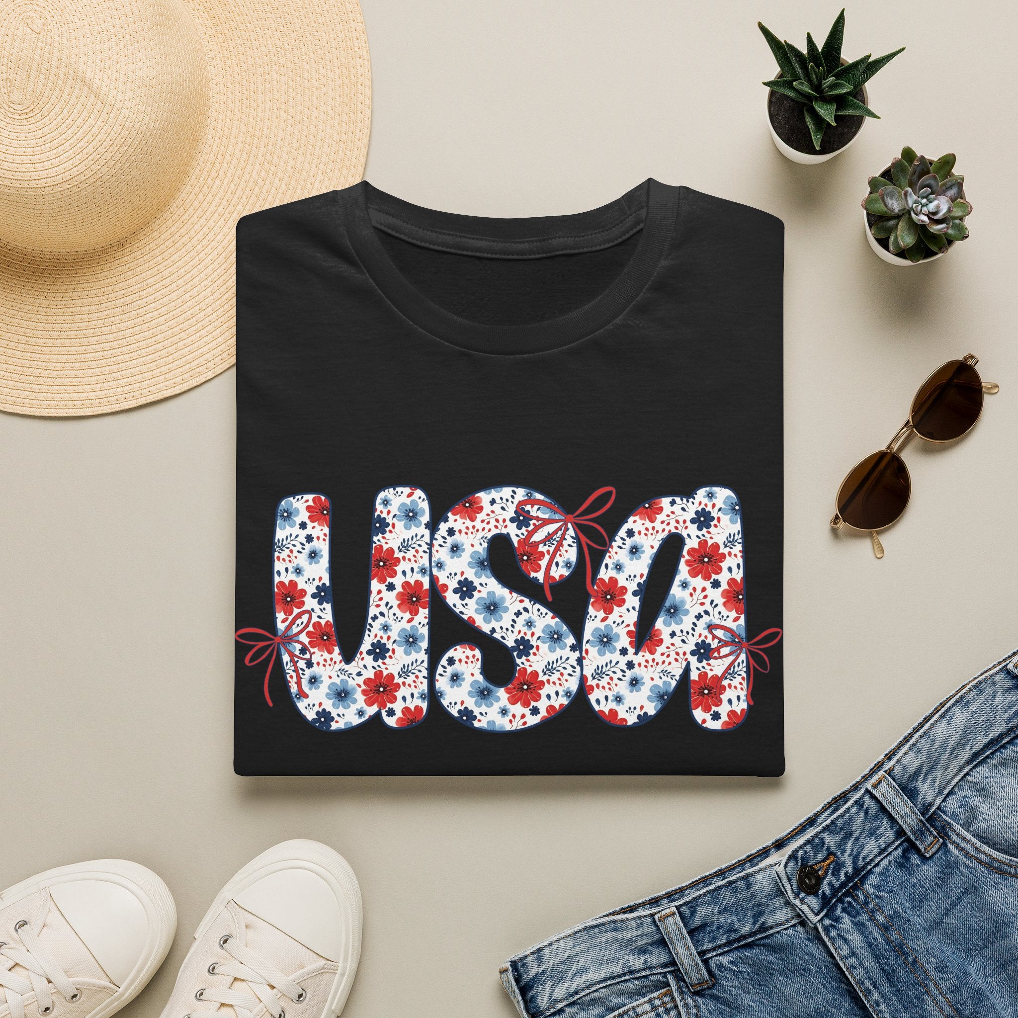 USA floral letters T-Shirt | Patriotic 4th of July design