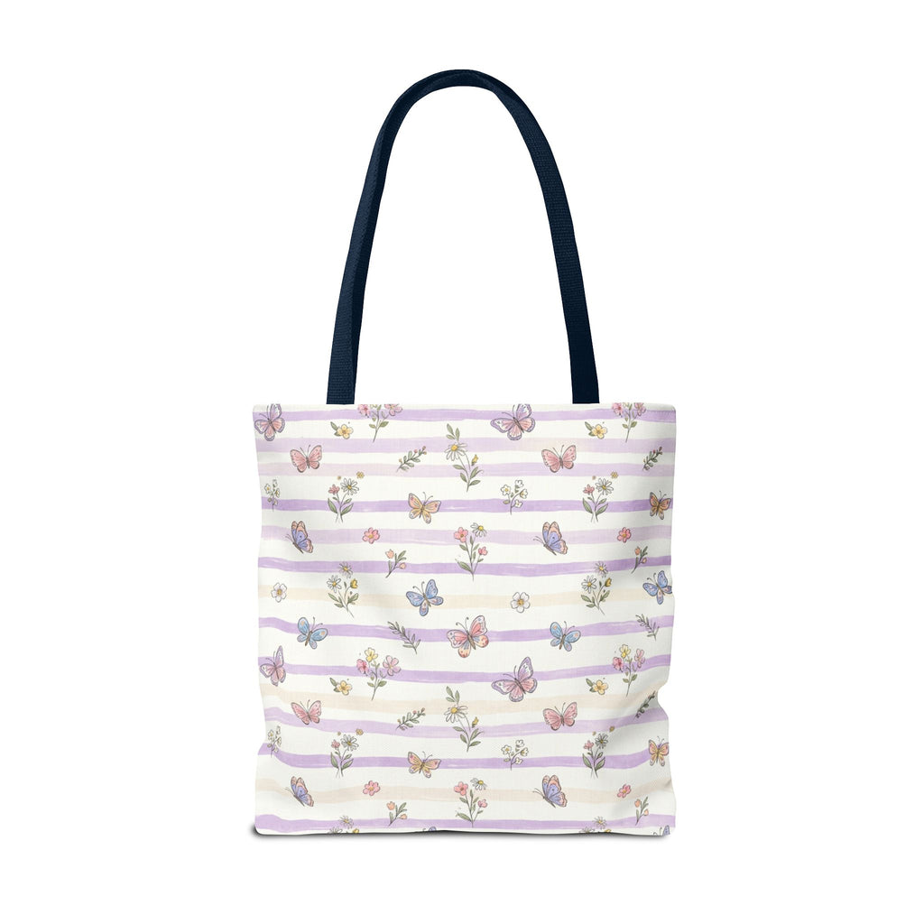 Pastel Butterfly Floral Stripe Tote