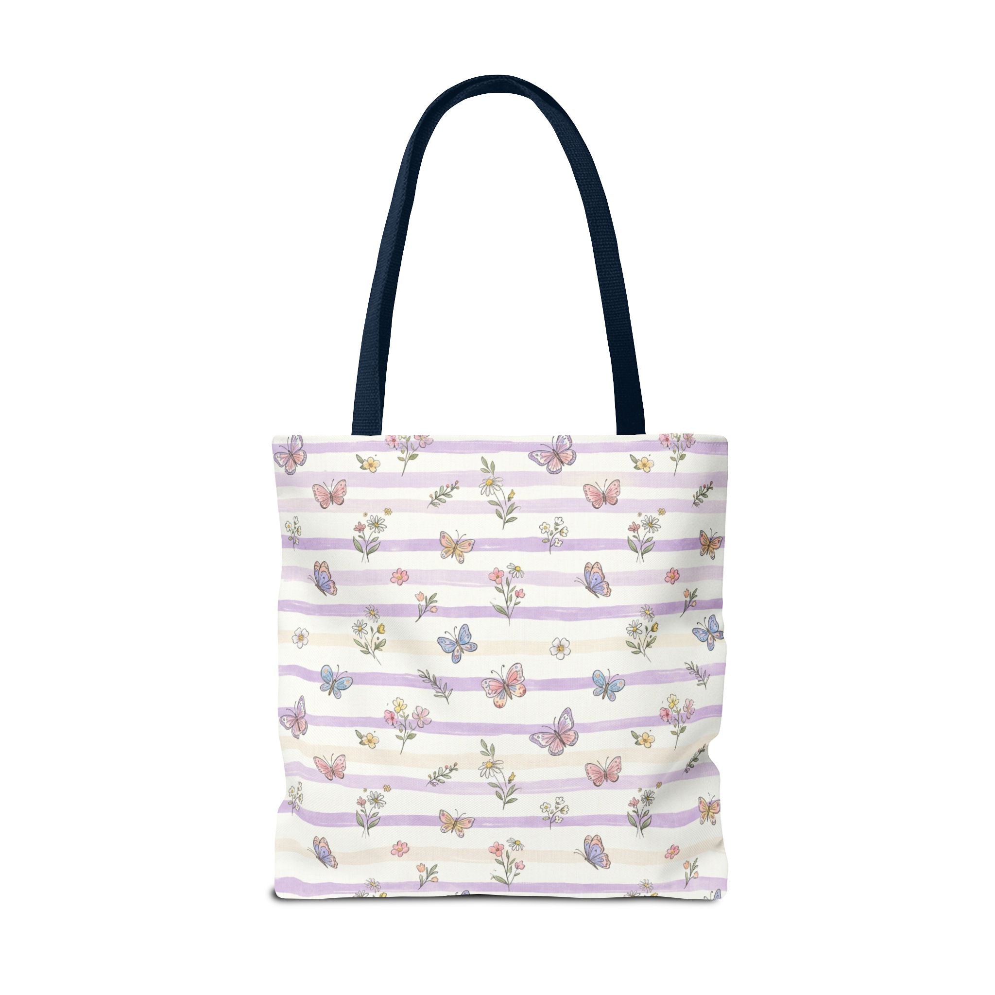 Pastel Butterfly Floral Stripe Tote