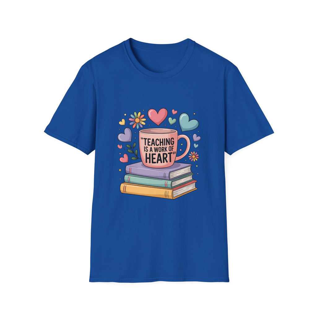 Teaching Is a Work of Heart T-Shirt | Teacher Mug and Books Design