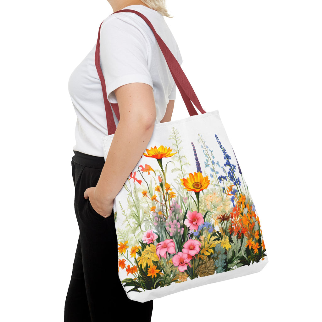 Wildflower Garden Tote Bag | Floral Meadow Illustration, Colorful Bloom Print