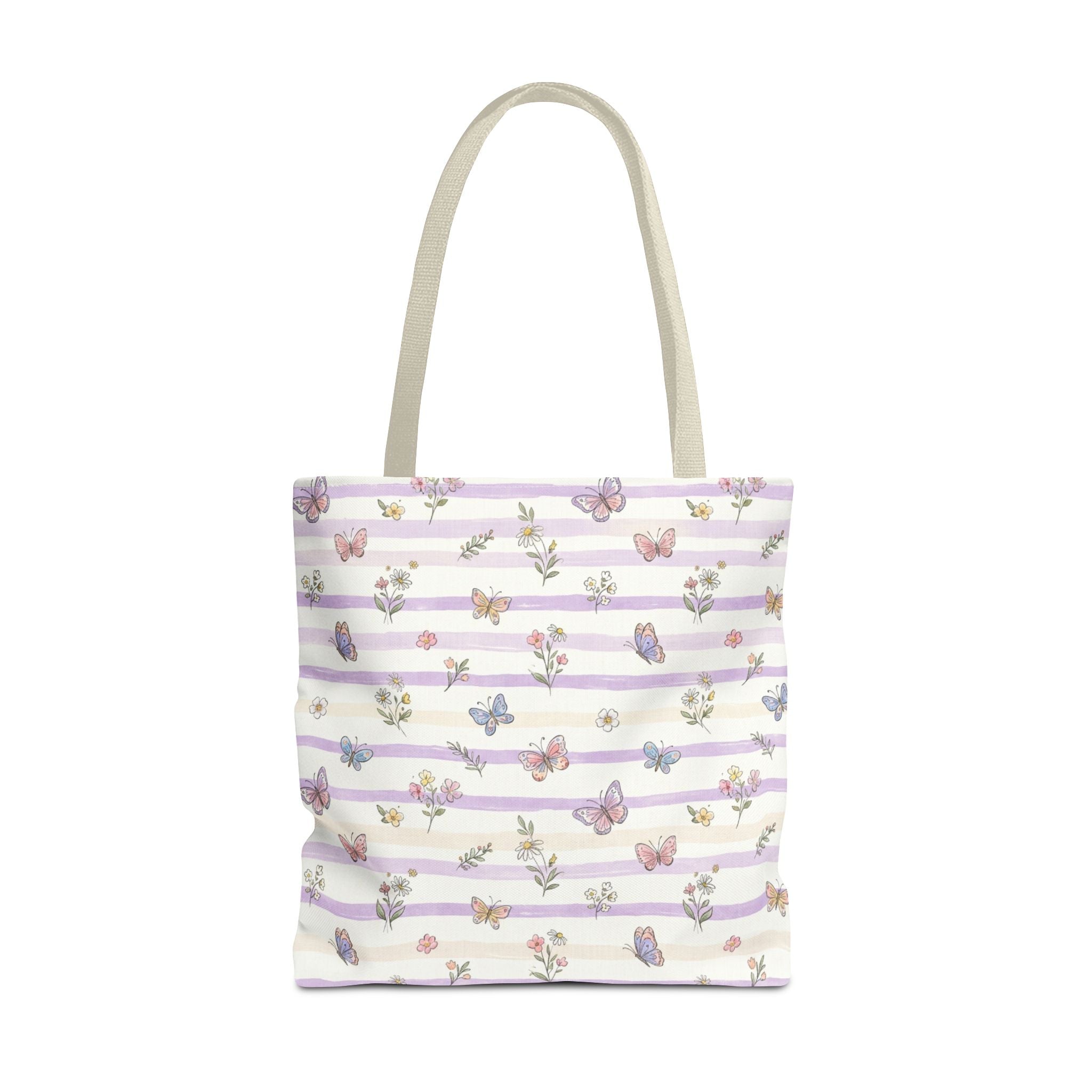 Pastel Butterfly Floral Stripe Tote
