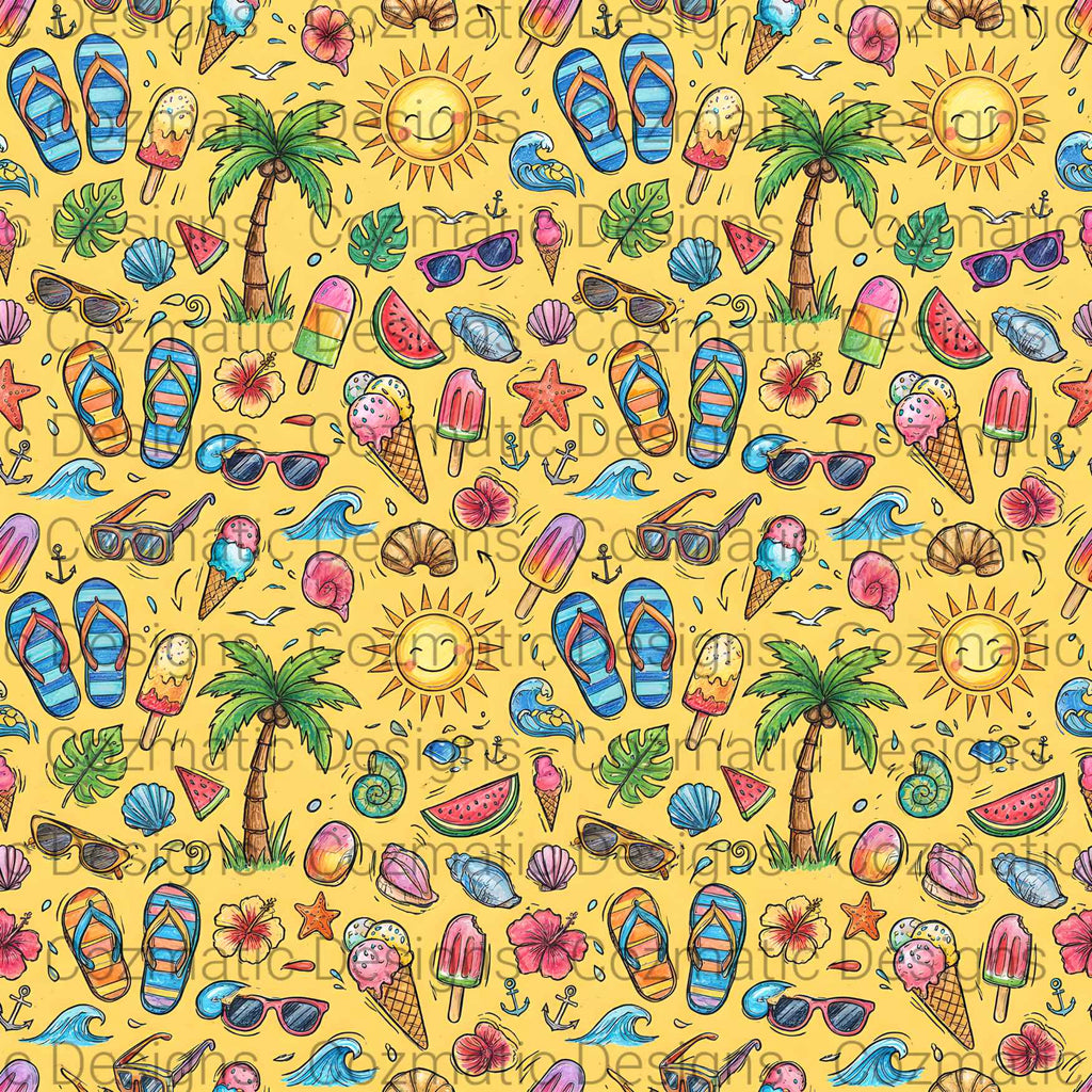 Summer Vacation Seamless Pattern PNG | Summer Icons | Digital Download for Sublimation & Crafts