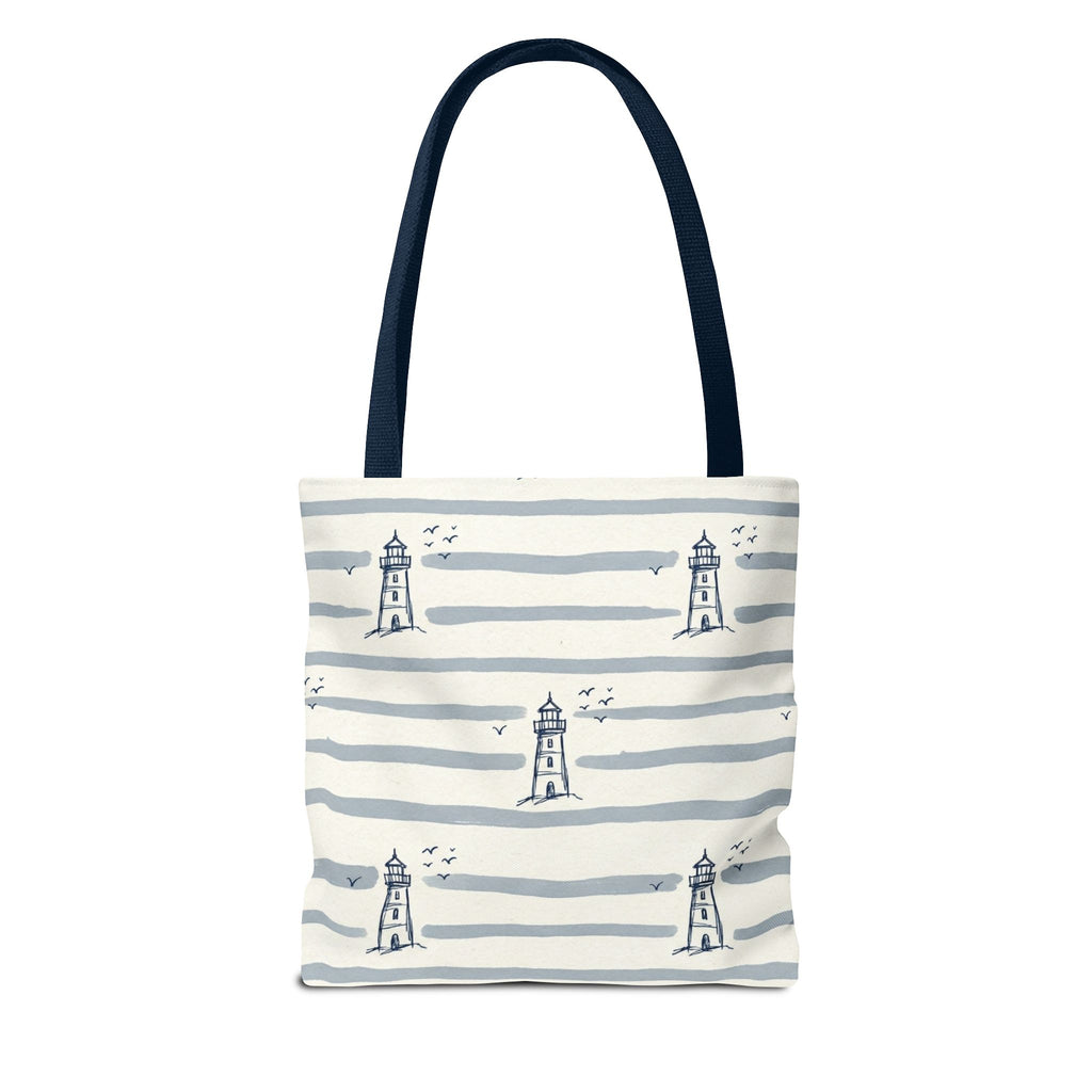 Nautical Lighthouse Pattern Tote Bag | Striped Coastal Beach Tote