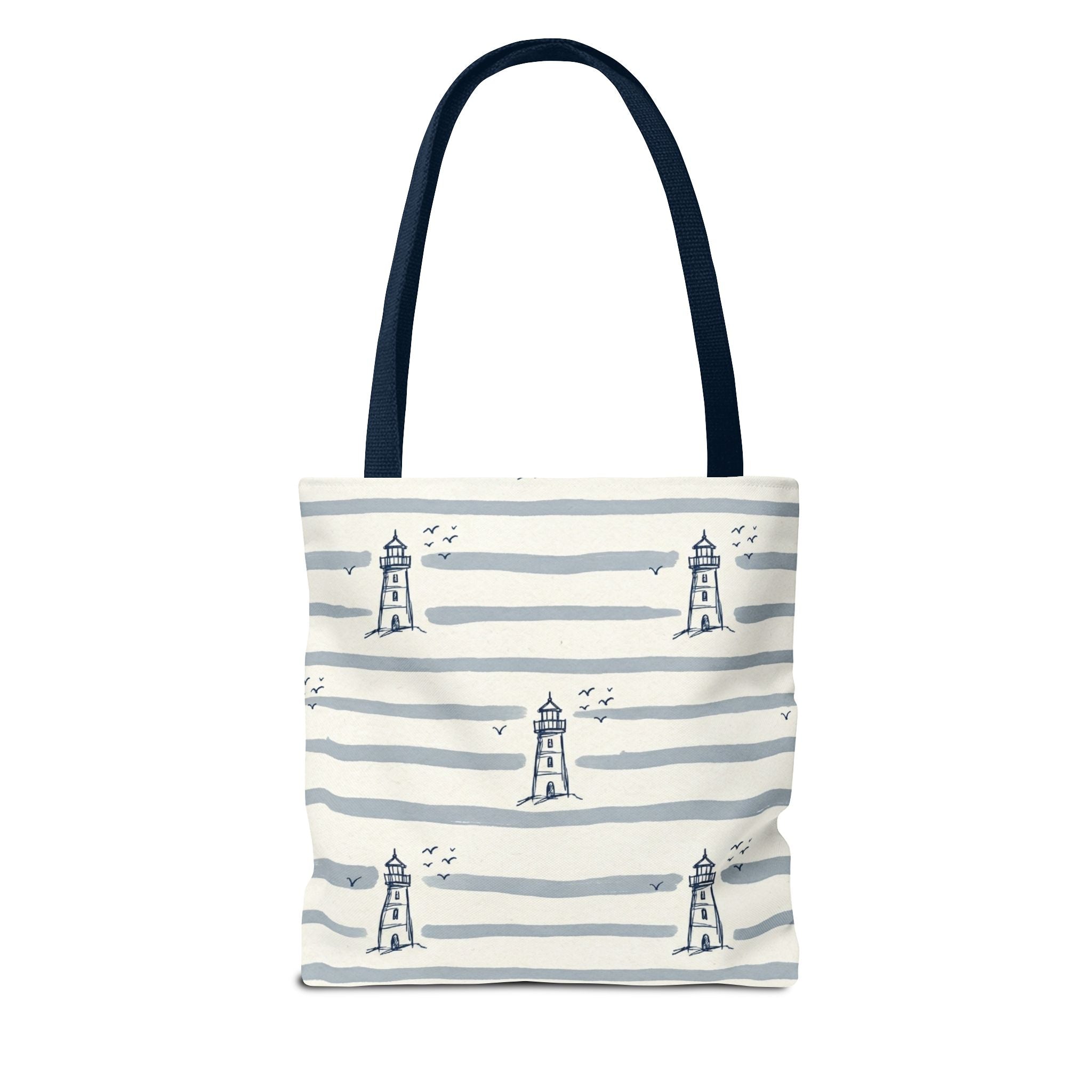 Nautical Lighthouse Pattern Tote Bag | Striped Coastal Beach Tote