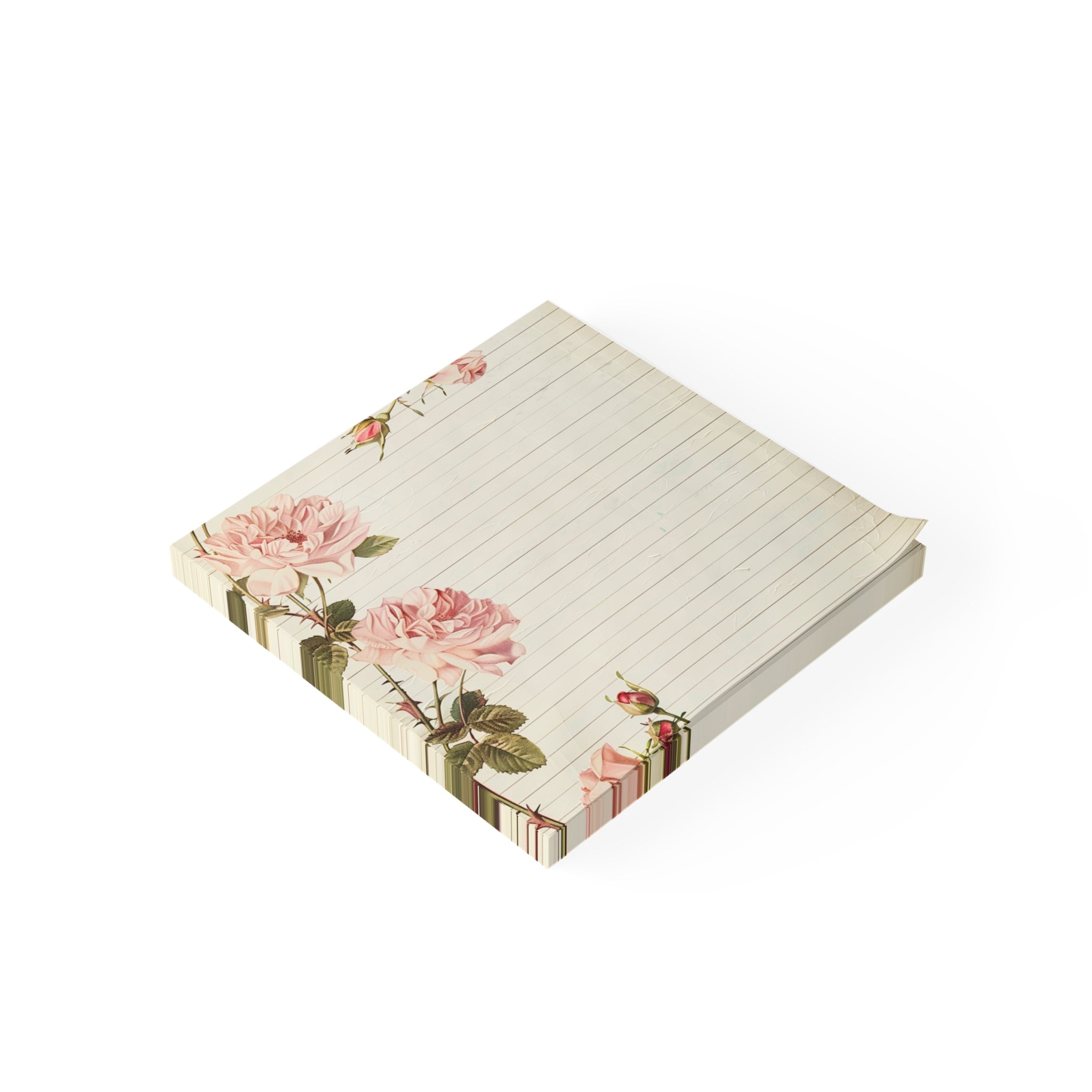 Vintage Pink Roses Lined Post-it Note Pad | Floral Sticky Notes