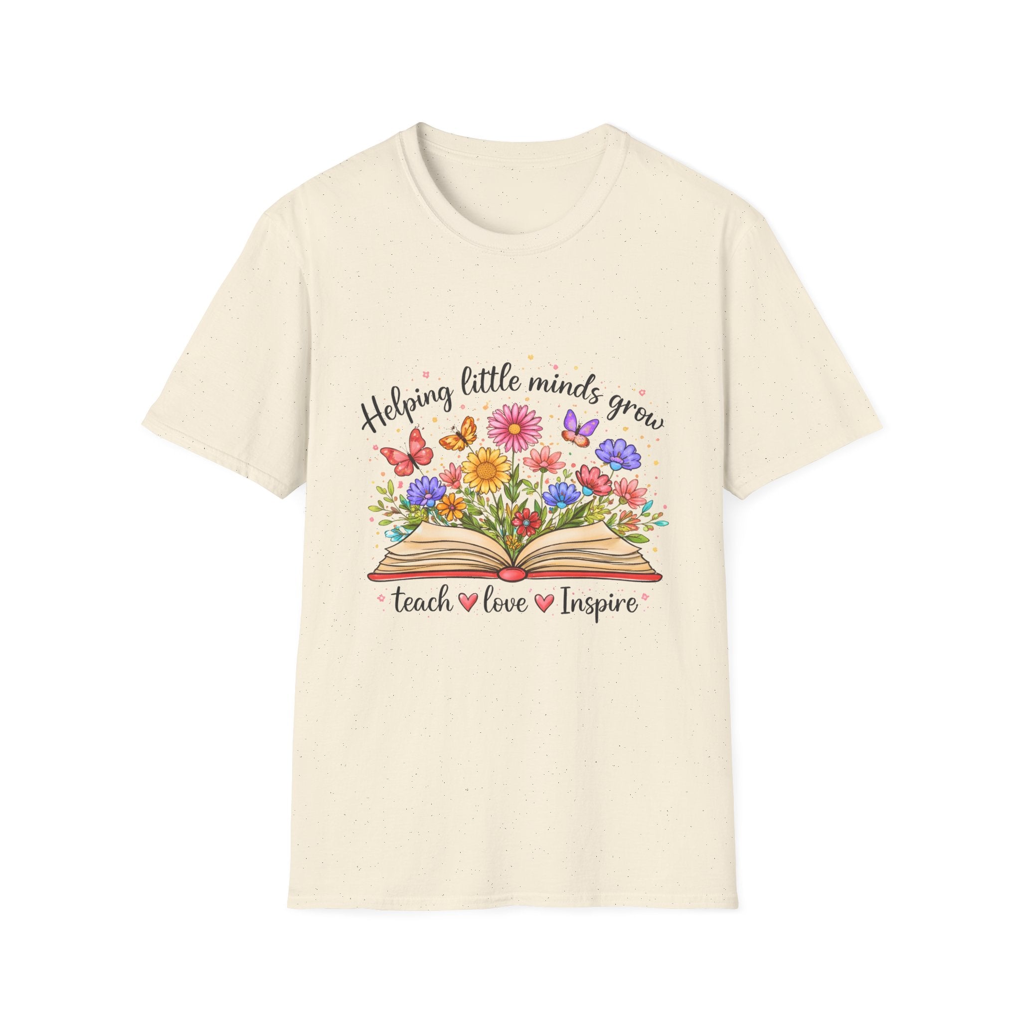 Helping Little Minds Grow T-Shirt | Teach Love Inspire, Floral Open Book Design