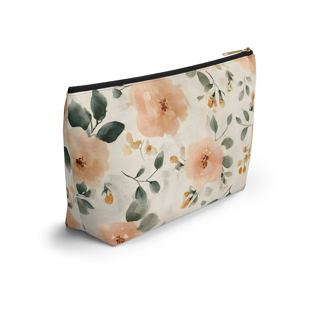 Peach Watercolor Roses Accessory Pouch