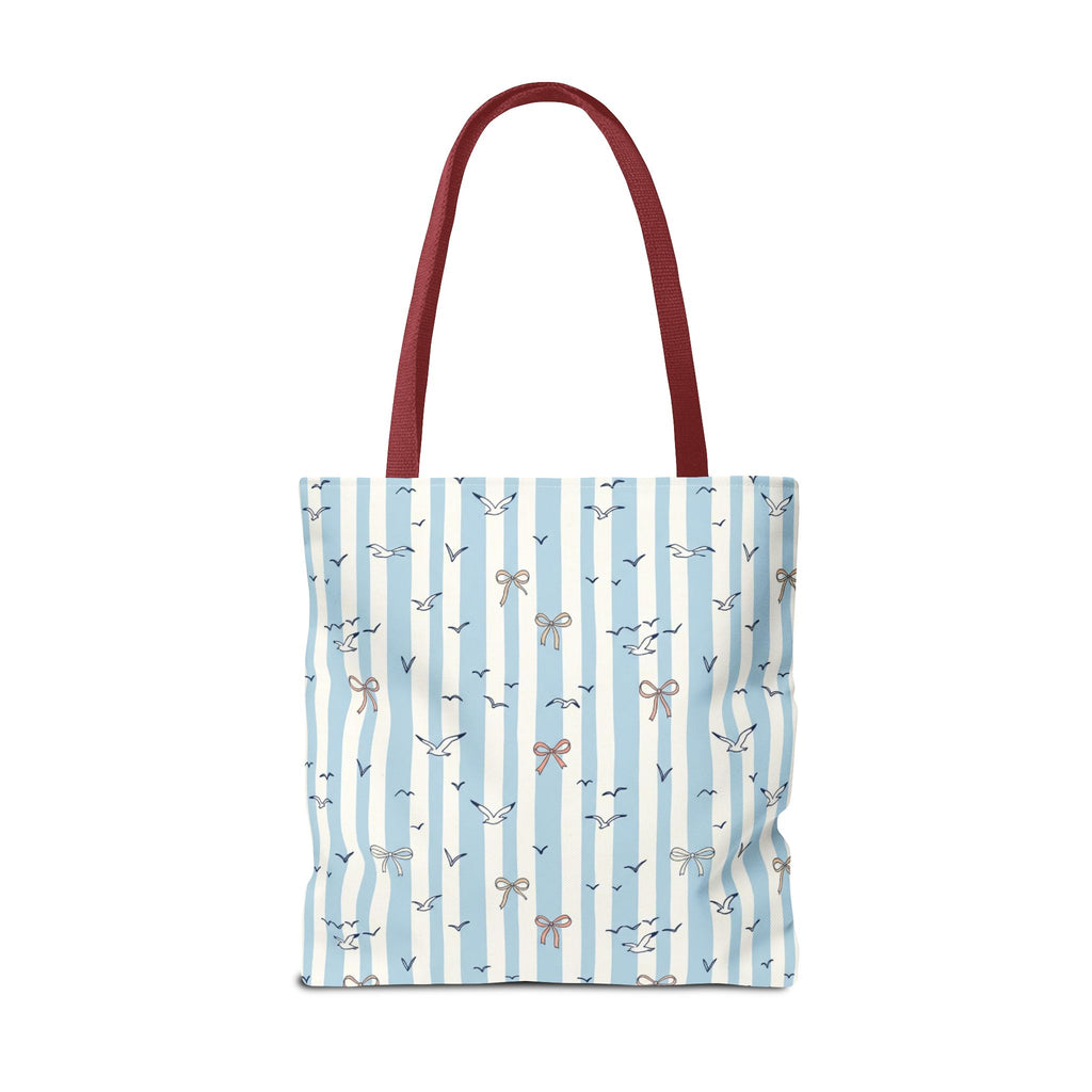 Blue Striped Bows and Birds Tote Bag
