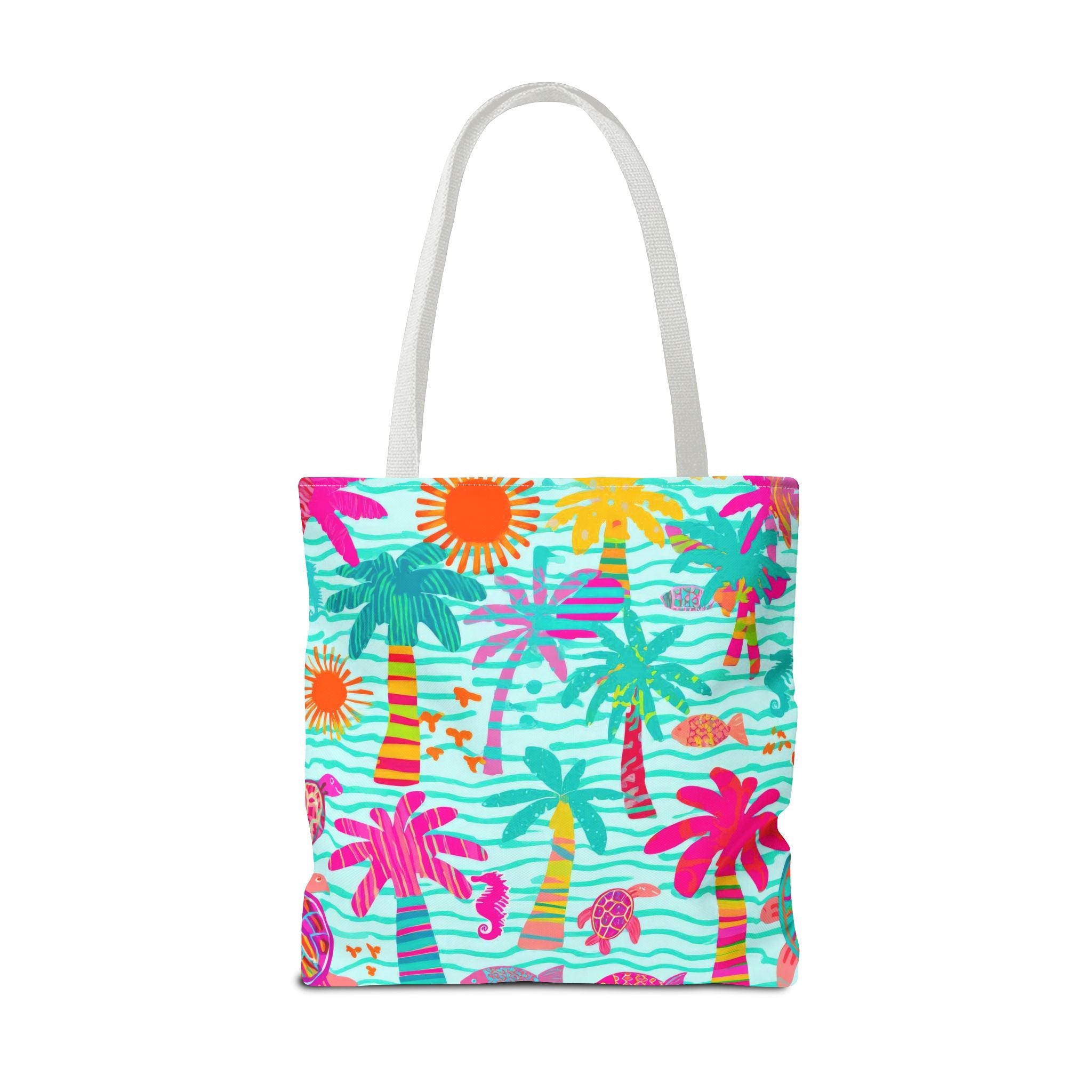 Tropical Palm Pattern Tote Bag | Colorful Beach Palms Stripe All-Over Print