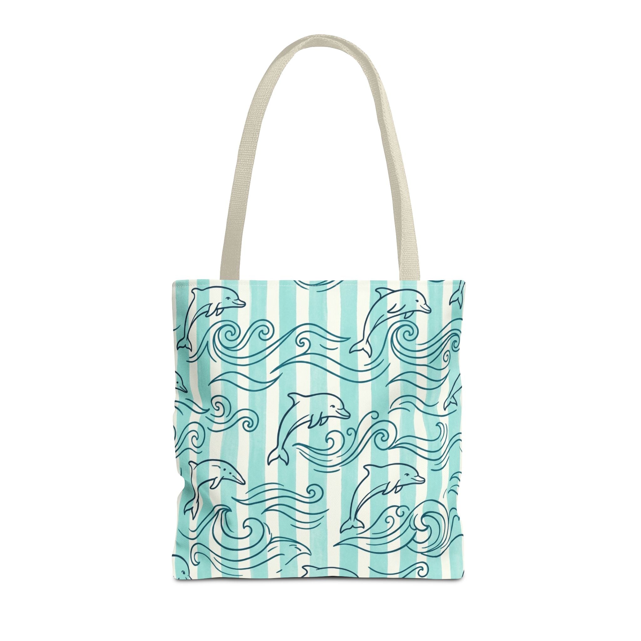 Dolphin Wave Pattern Tote Bag | Aqua Striped Ocean Design