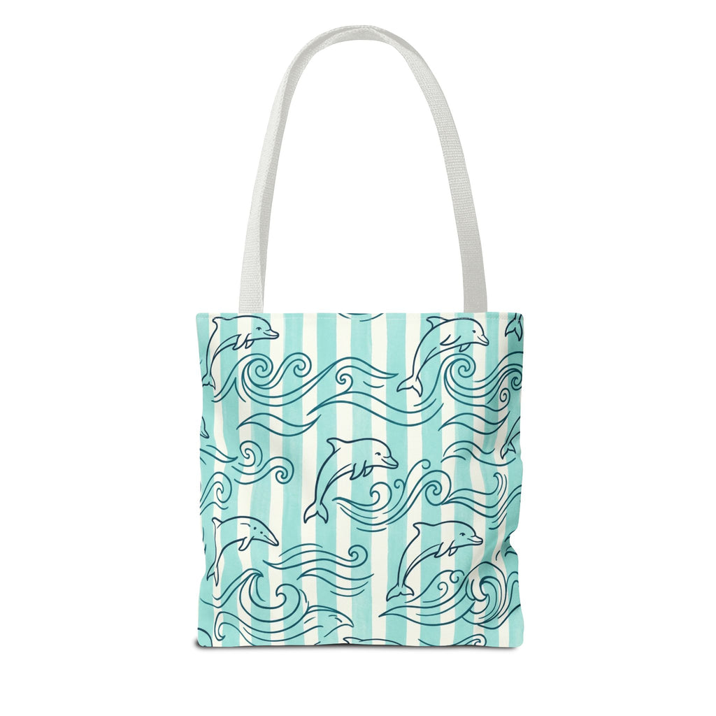 Dolphin Wave Pattern Tote Bag | Aqua Striped Ocean Design