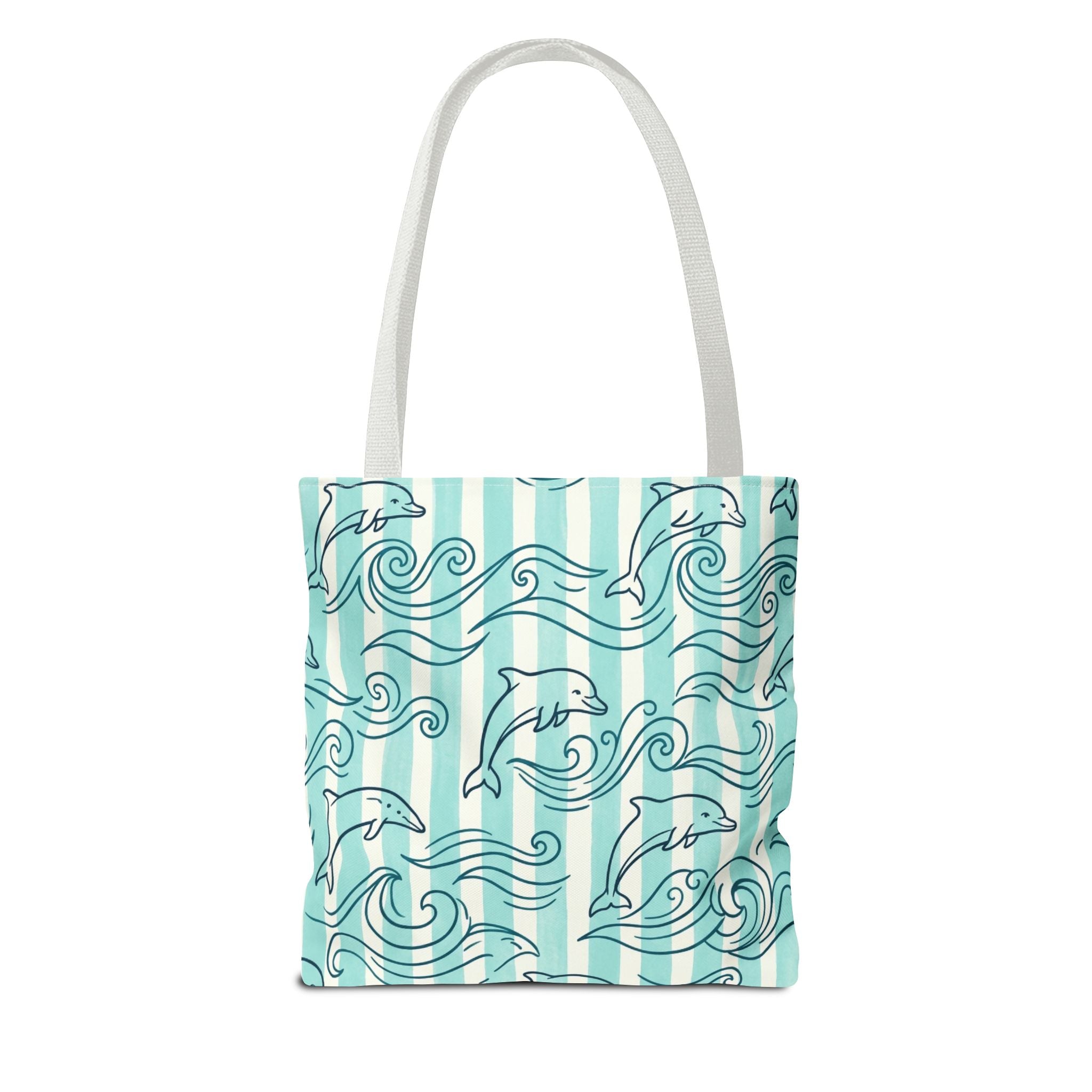 Dolphin Wave Pattern Tote Bag | Aqua Striped Ocean Design
