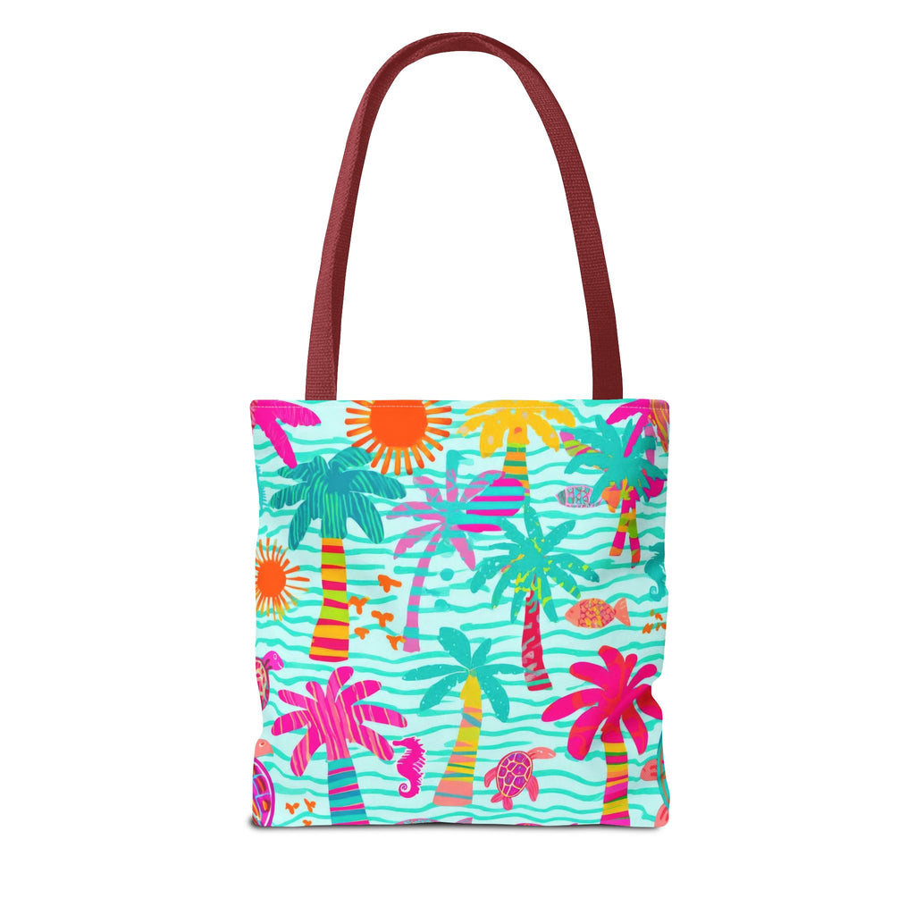 Tropical Palm Pattern Tote Bag | Colorful Beach Palms Stripe All-Over Print