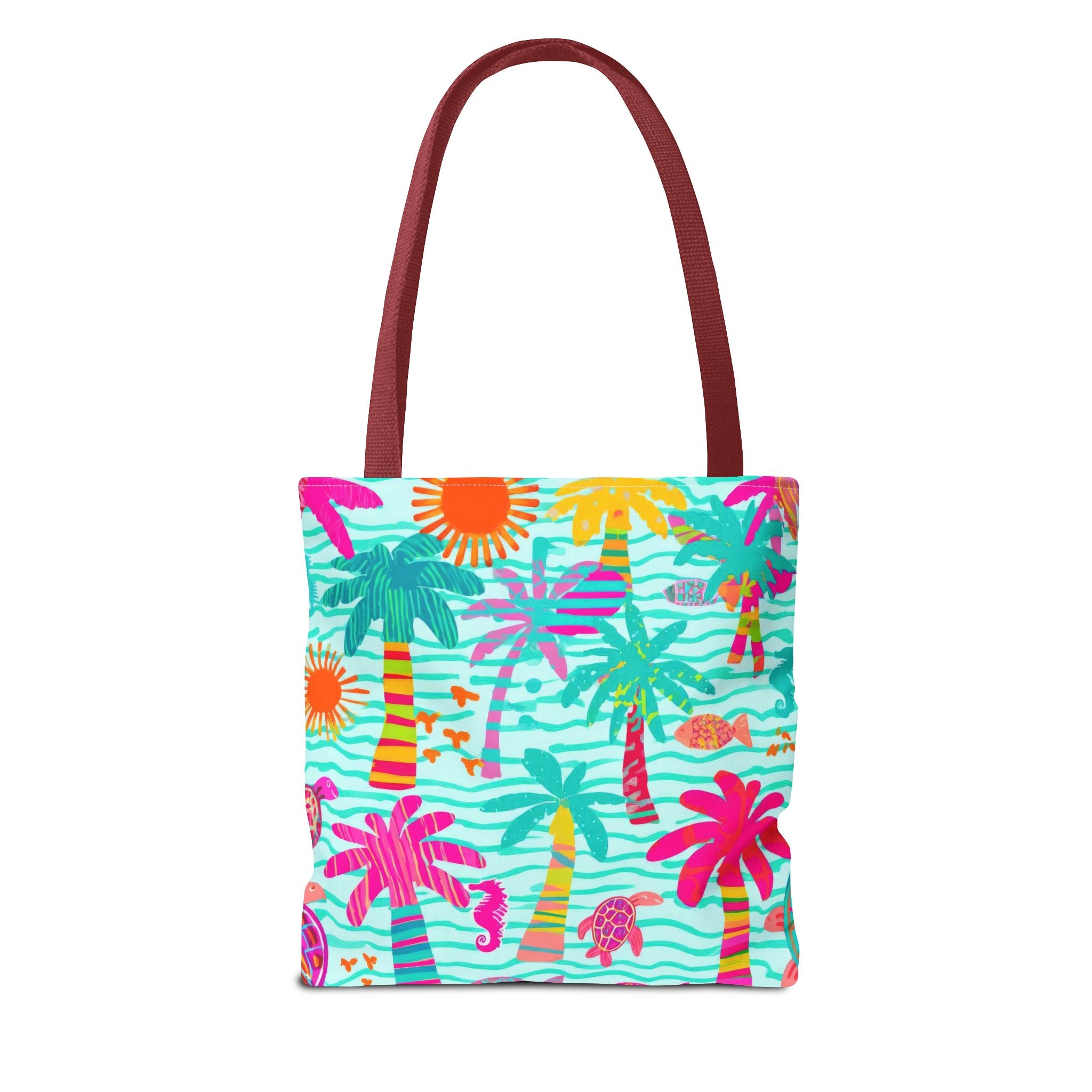 Tropical Palm Pattern Tote Bag | Colorful Beach Palms Stripe All-Over Print