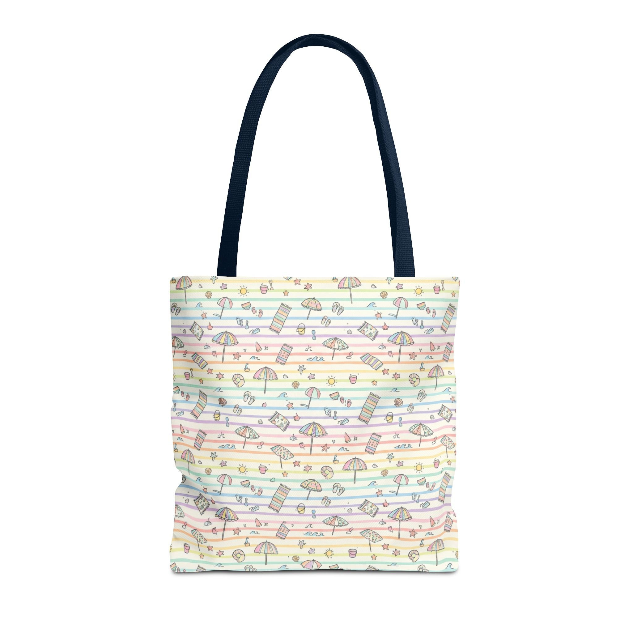 Pastel Beach Pattern Tote Bag | Seashells, Umbrellas, Flip Flops