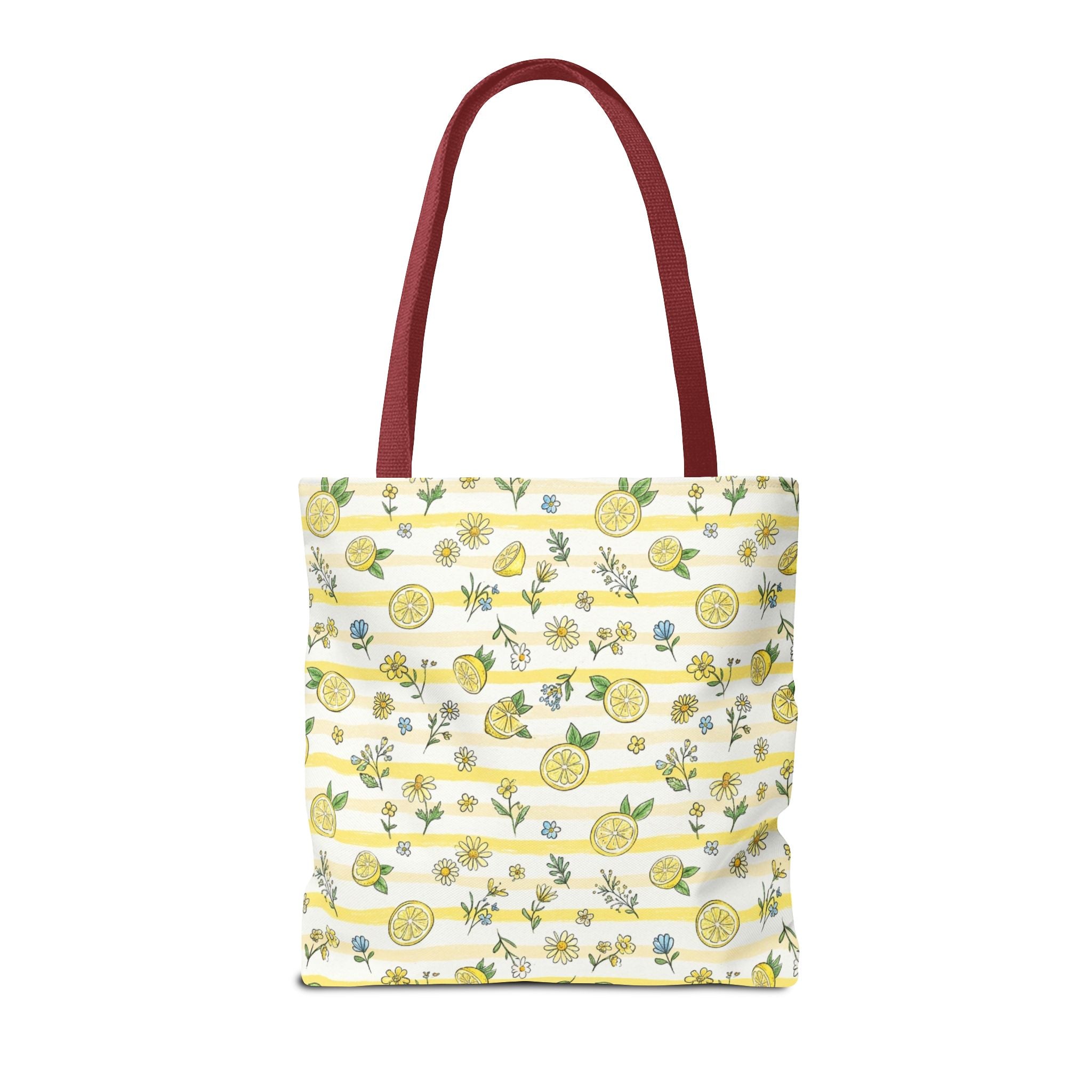 Lemon Stripe Pattern Tote Bag | Citrus Floral All-Over Print