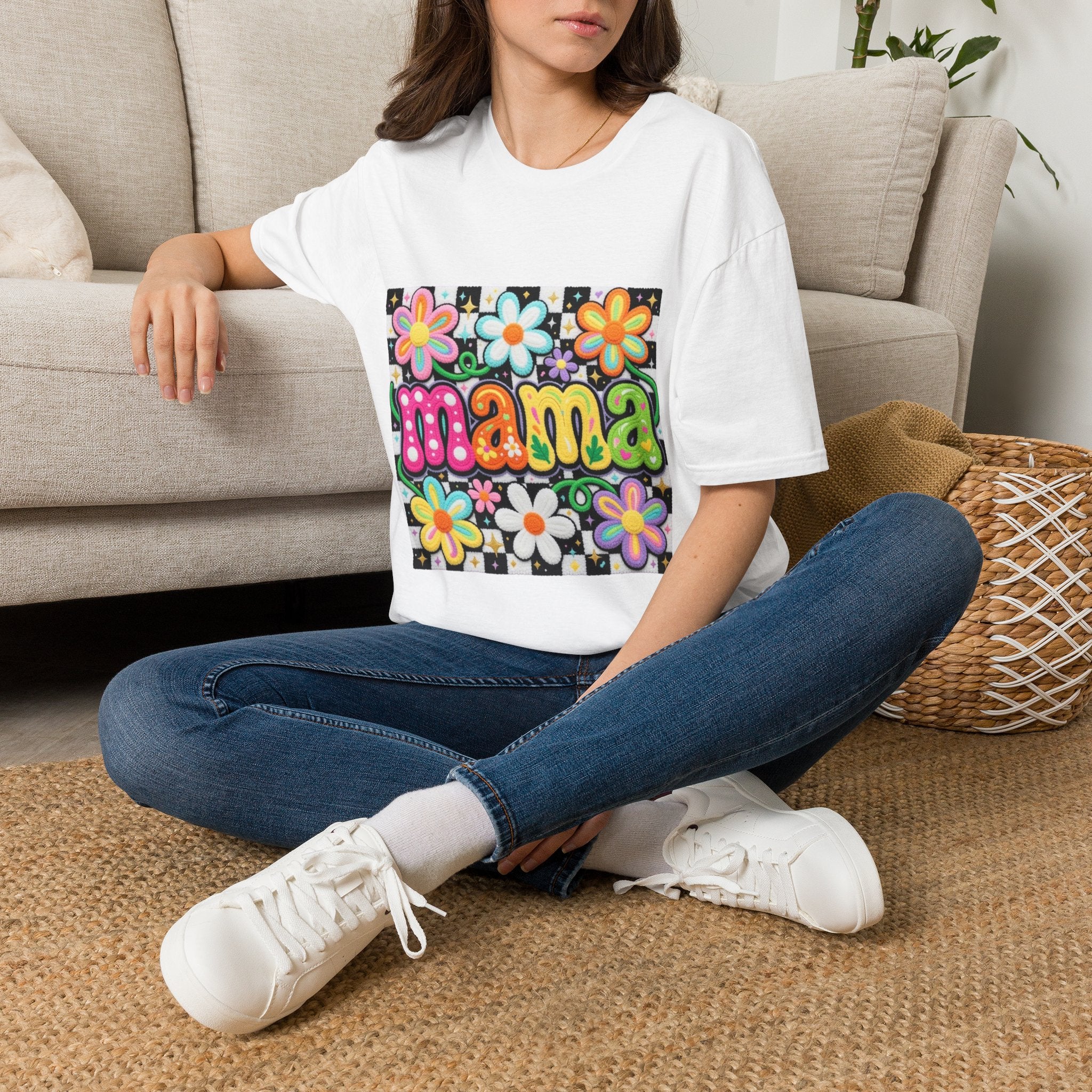 Mama Floral Retro Bubble Letters T-Shirt | Colorful Flower Design