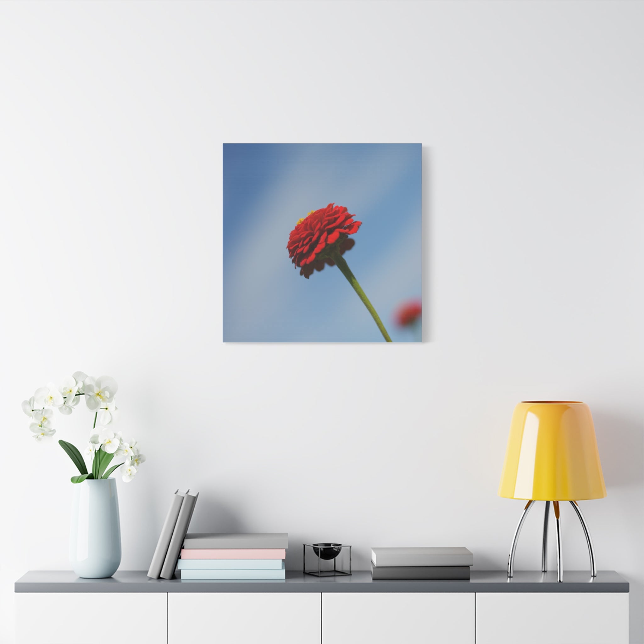 Red Zinnia Bloom Canvas | Stretched Matte Wall Art