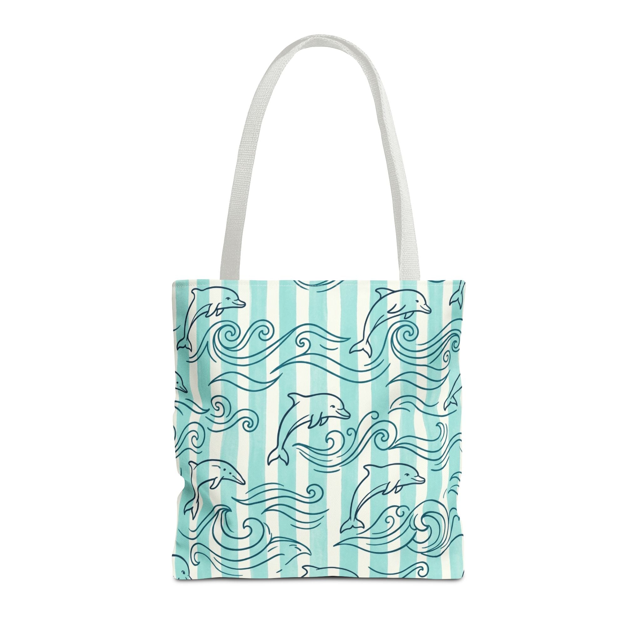 Dolphin Wave Pattern Tote Bag | Aqua Striped Ocean Design