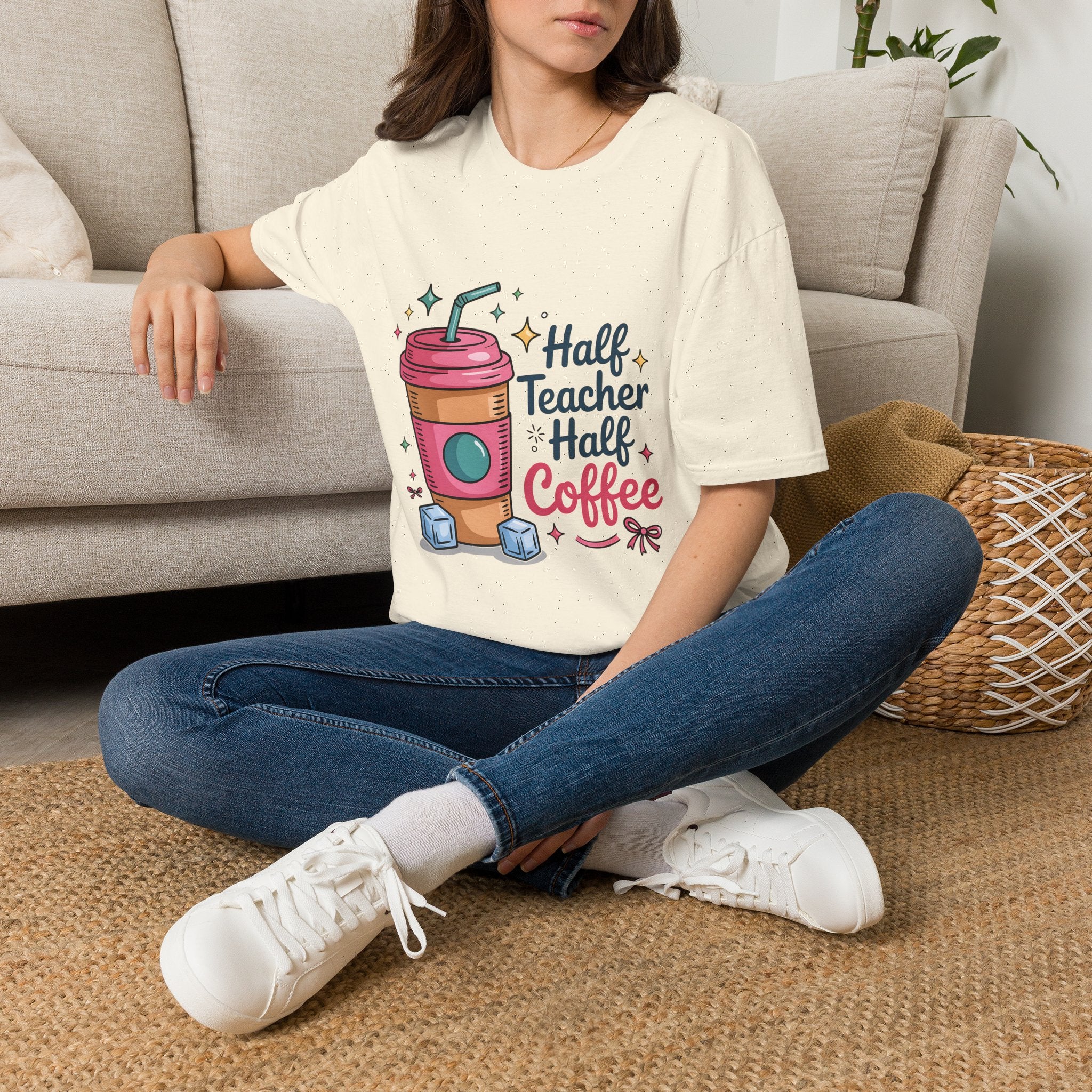 Half Teacher Half Coffee T-Shirt | Cute Coffee Cup Teacher Tee