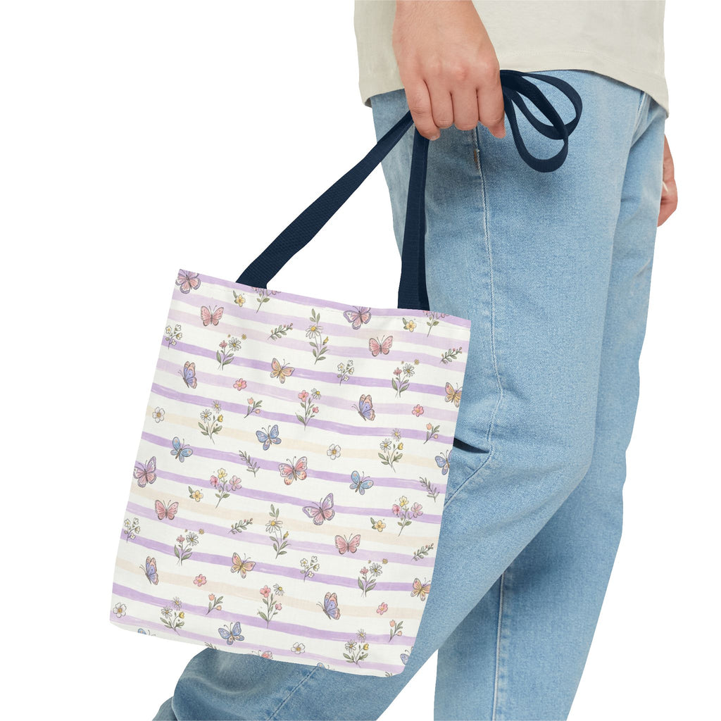 Pastel Butterfly Floral Stripe Tote