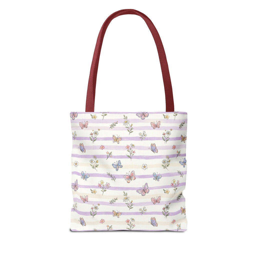 Pastel Butterfly Floral Stripe Tote