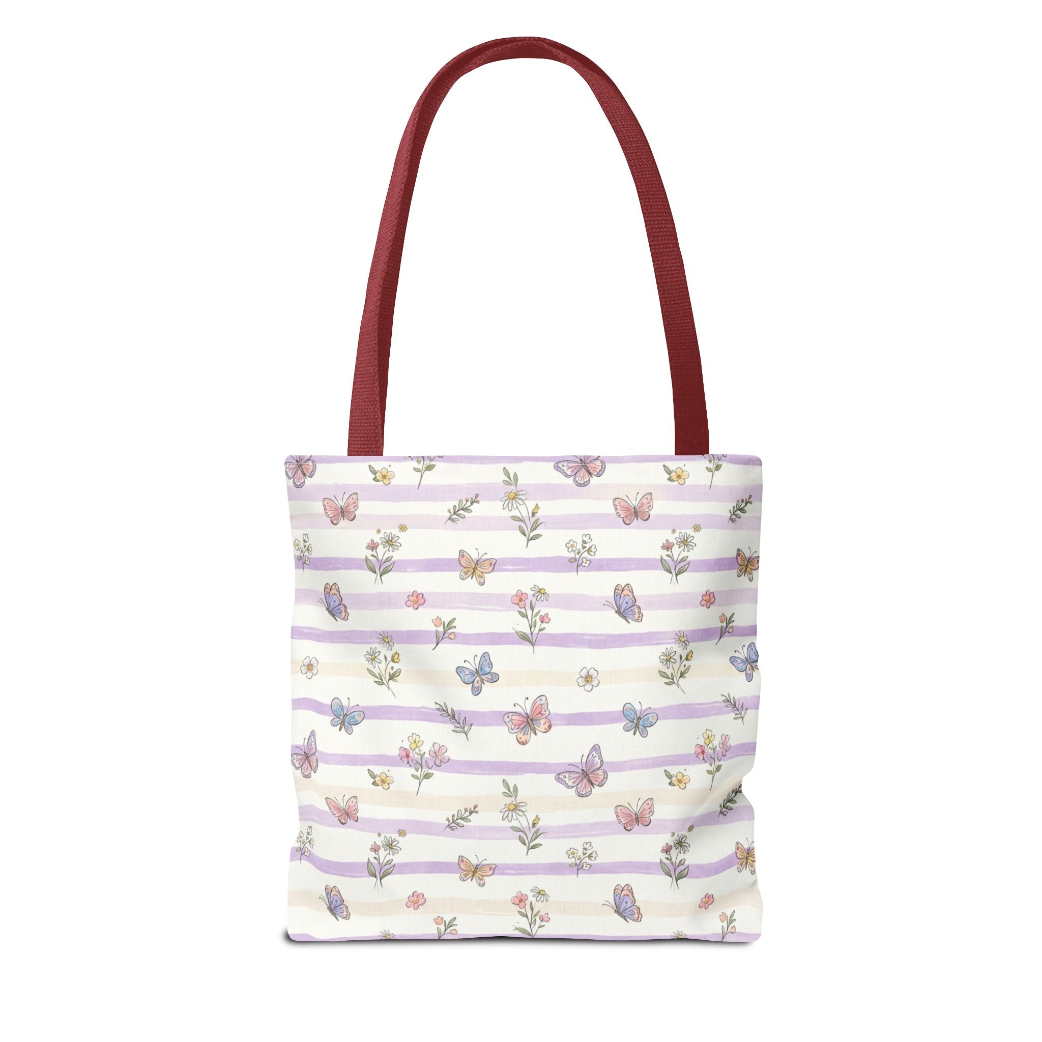 Pastel Butterfly Floral Stripe Tote