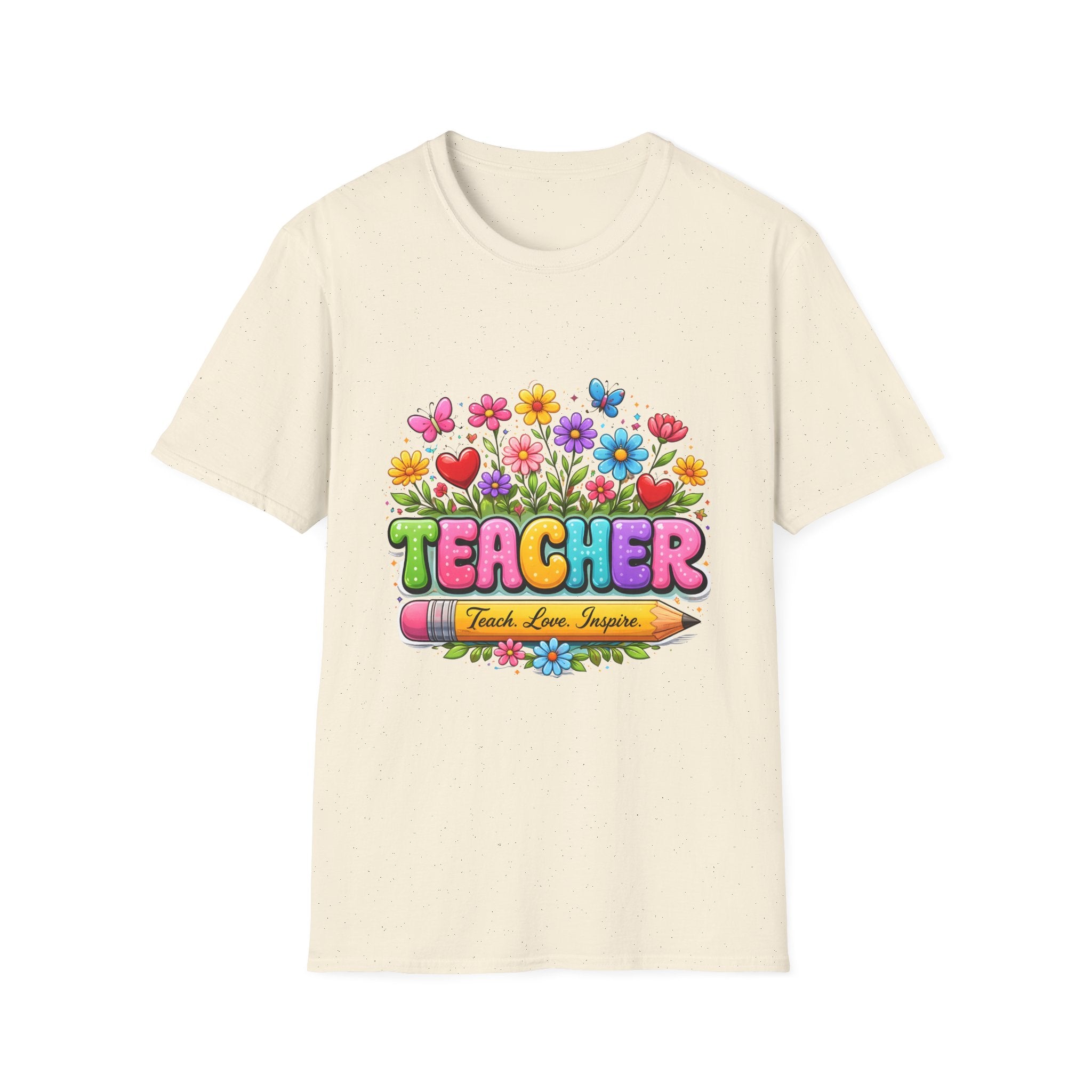 Teacher floral pencil design T-Shirt | Teach Love Inspire, colorful school shirt