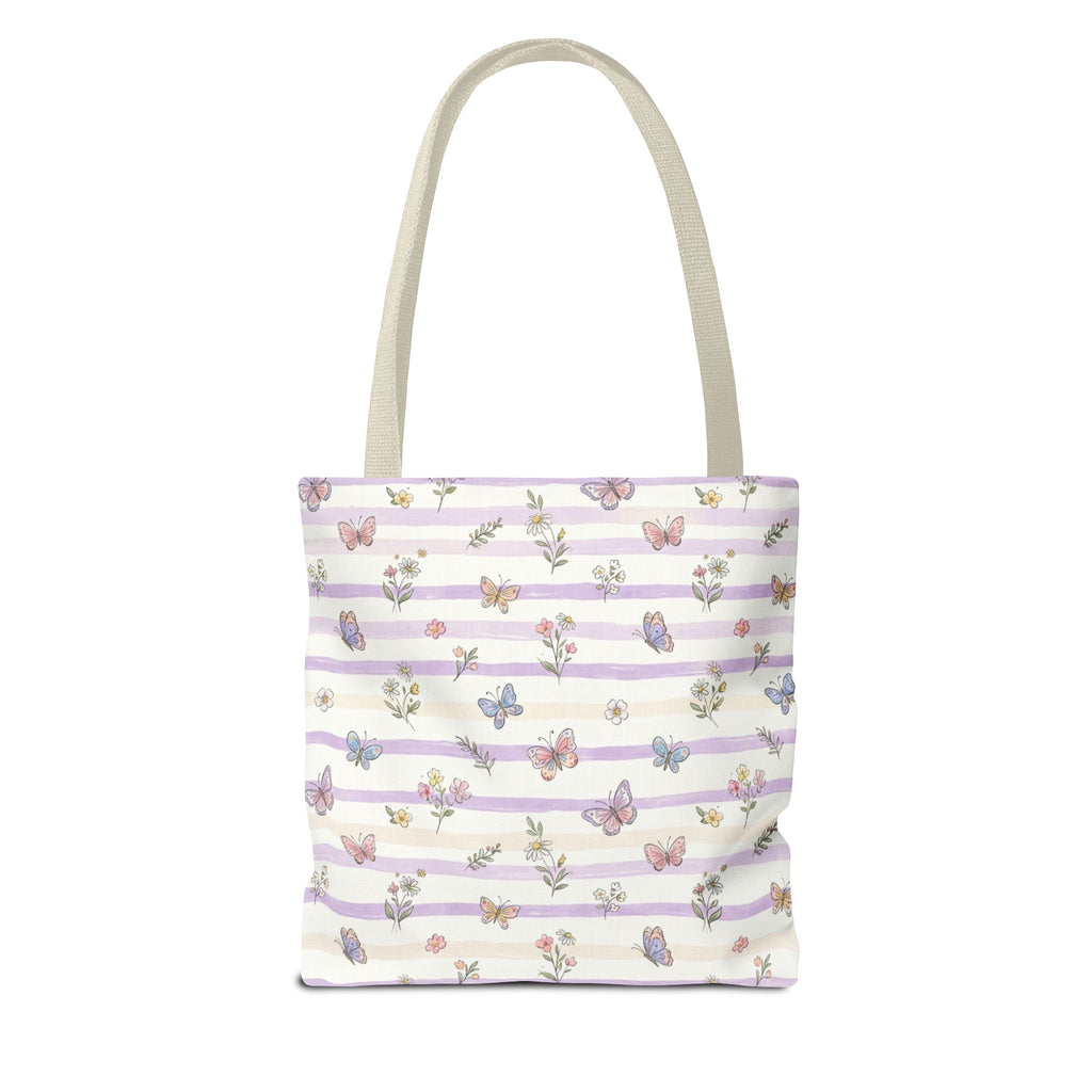 Pastel Butterfly Floral Stripe Tote