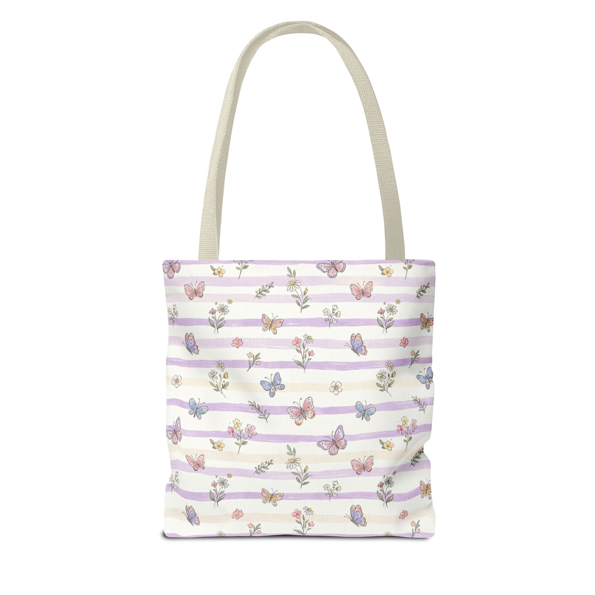 Pastel Butterfly Floral Stripe Tote