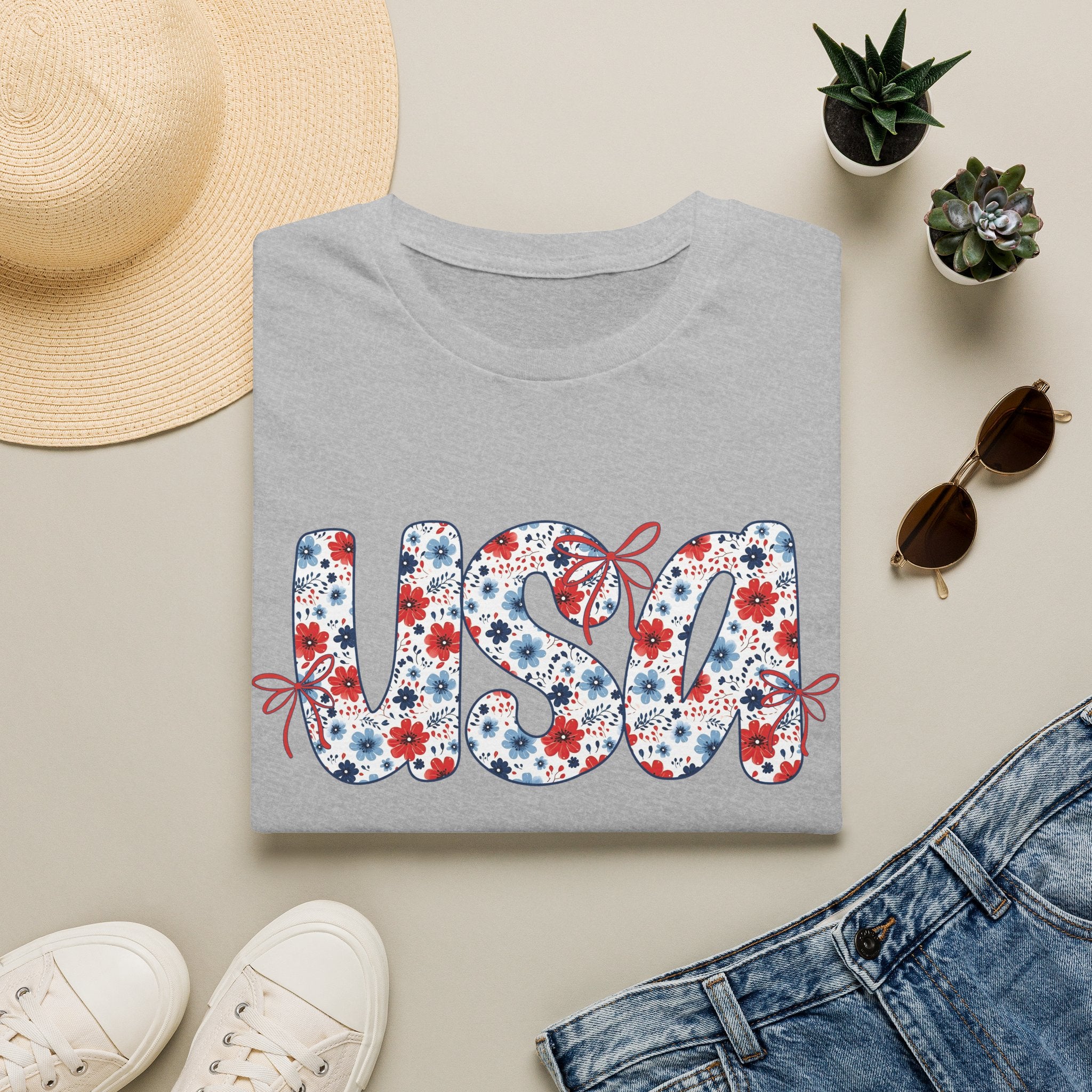 USA floral letters T-Shirt | Patriotic 4th of July design