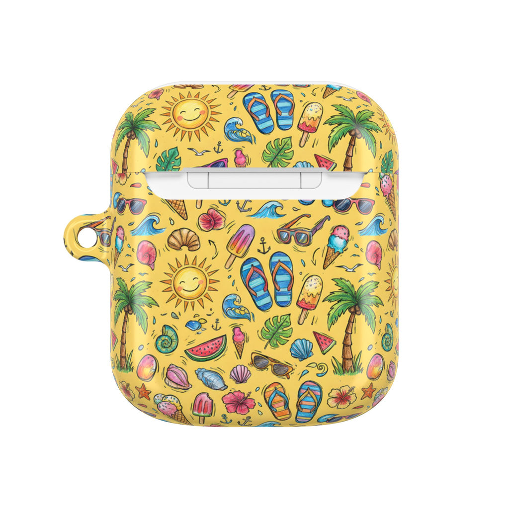 Summer Beach Pattern AirPod Case | Tropical Flip Flops, Suns, Palm Trees