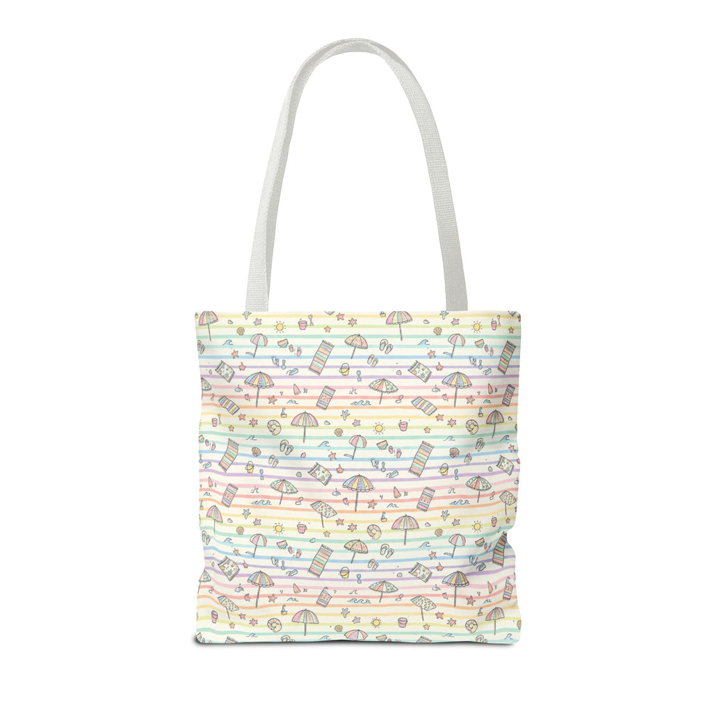 Pastel Beach Pattern Tote Bag | Seashells, Umbrellas, Flip Flops