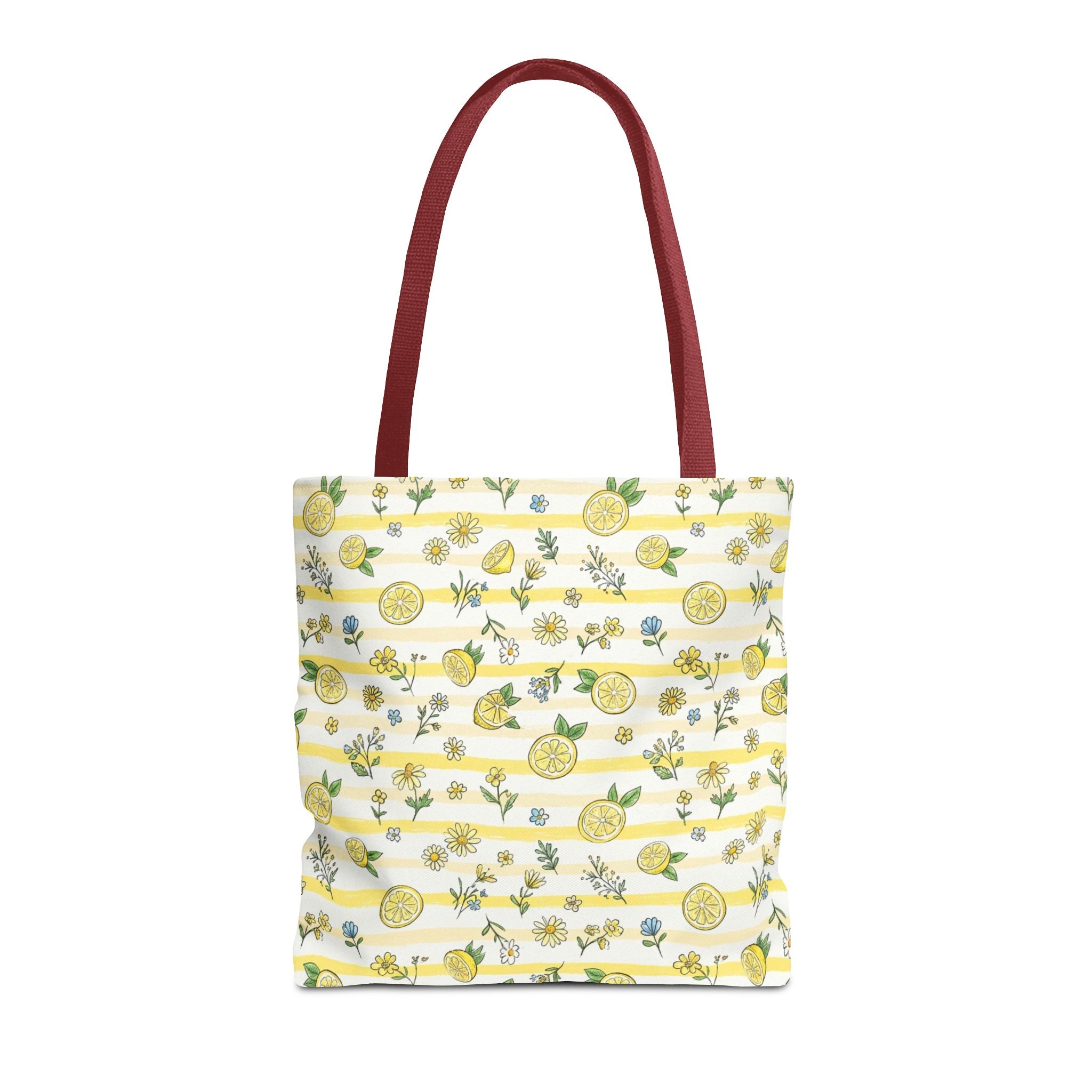 Lemon Stripe Pattern Tote Bag | Citrus Floral All-Over Print