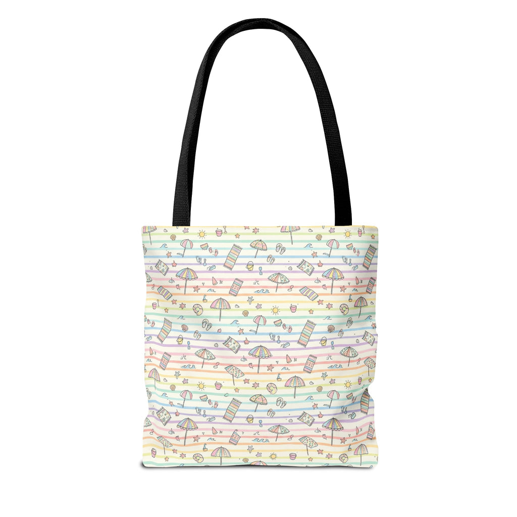 Pastel Beach Pattern Tote Bag | Seashells, Umbrellas, Flip Flops