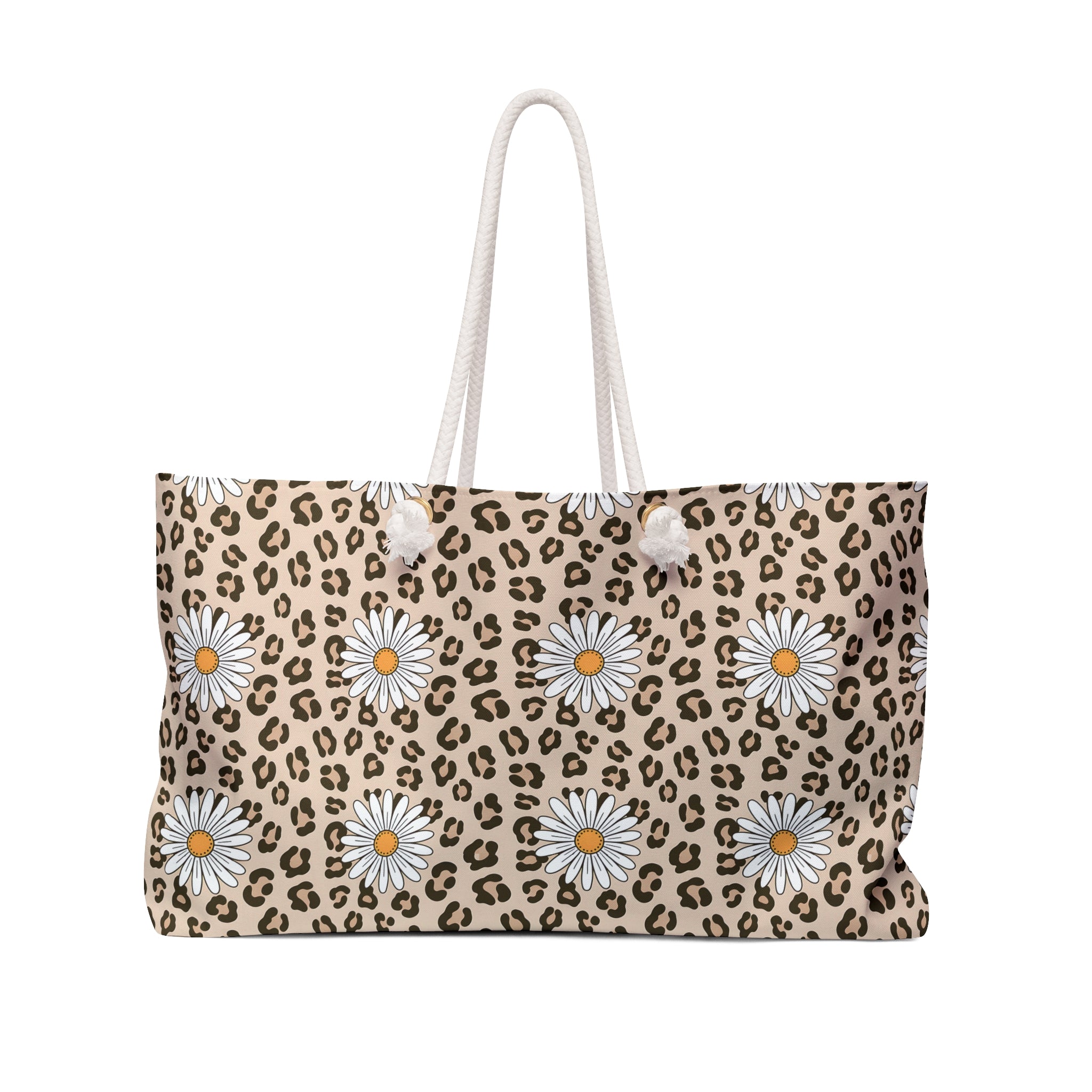 Daisy Leopard Pattern Weekender Bag | Floral Animal Print Tote