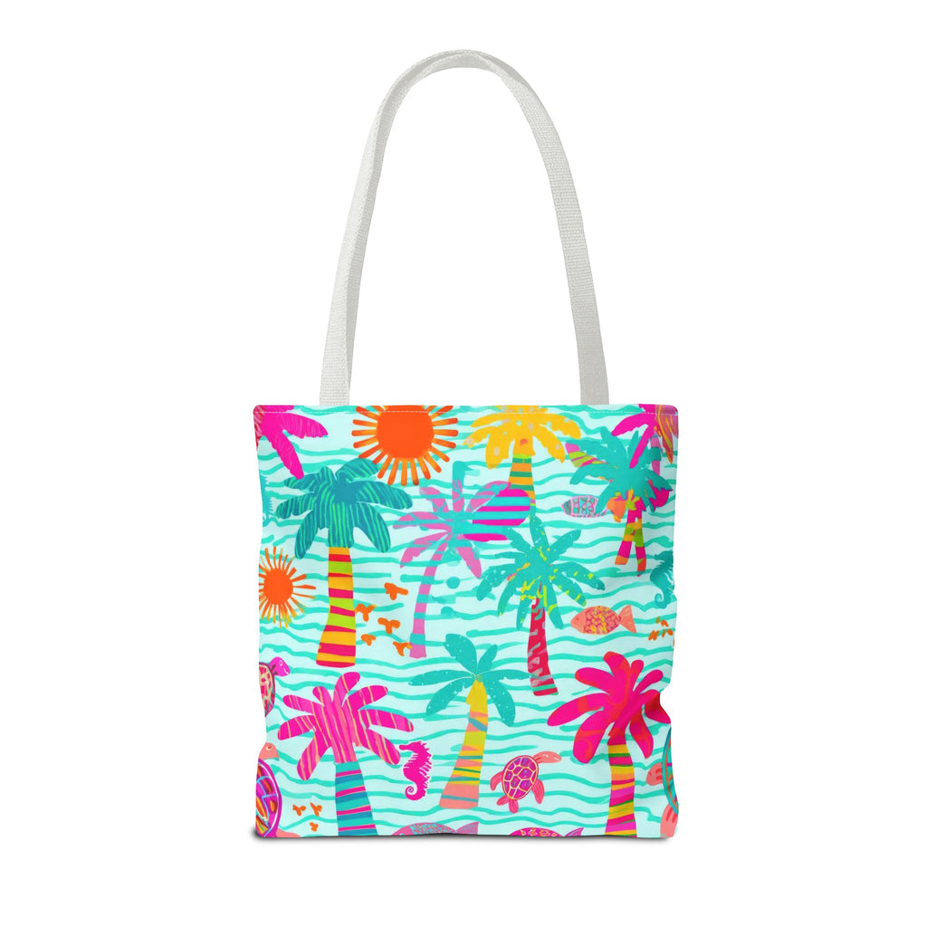 Tropical Palm Pattern Tote Bag | Colorful Beach Palms Stripe All-Over Print