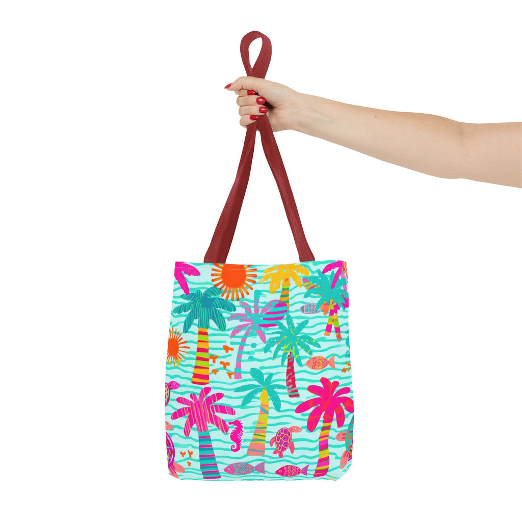 Tropical Palm Pattern Tote Bag | Colorful Beach Palms Stripe All-Over Print