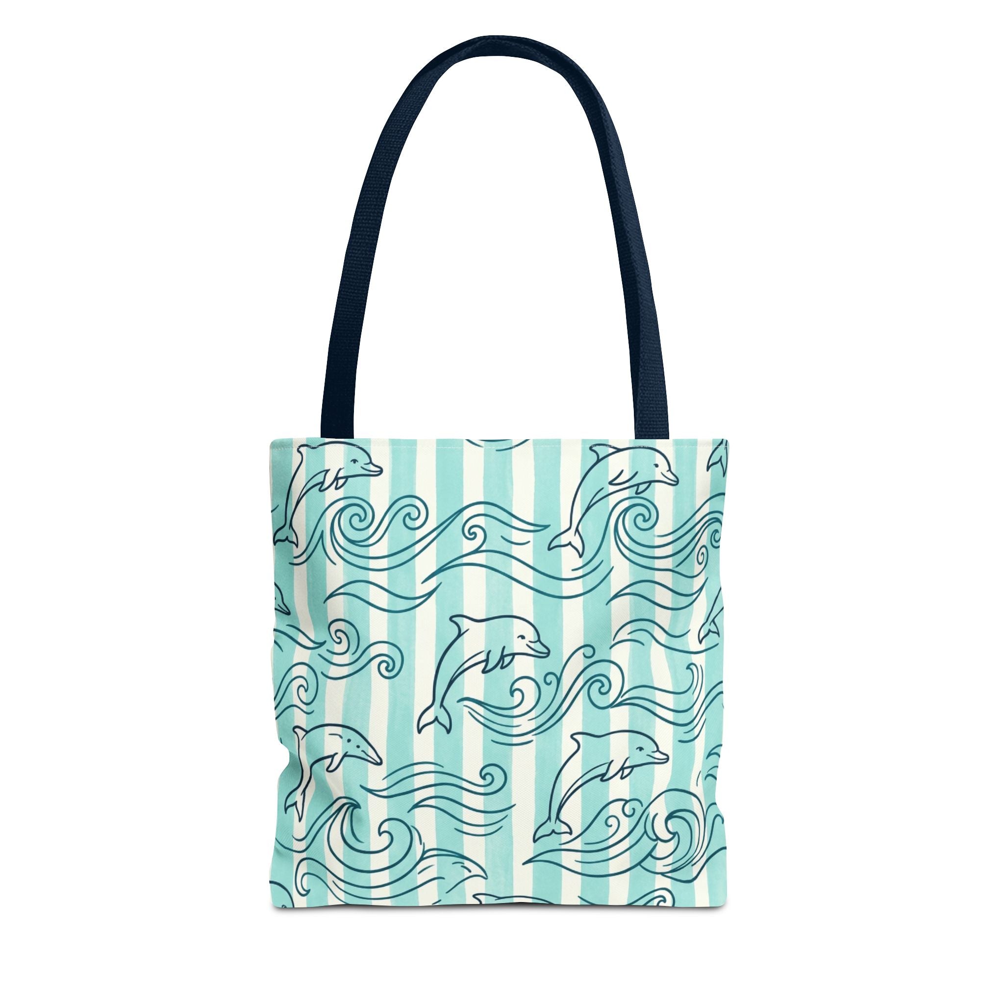 Dolphin Wave Pattern Tote Bag | Aqua Striped Ocean Design