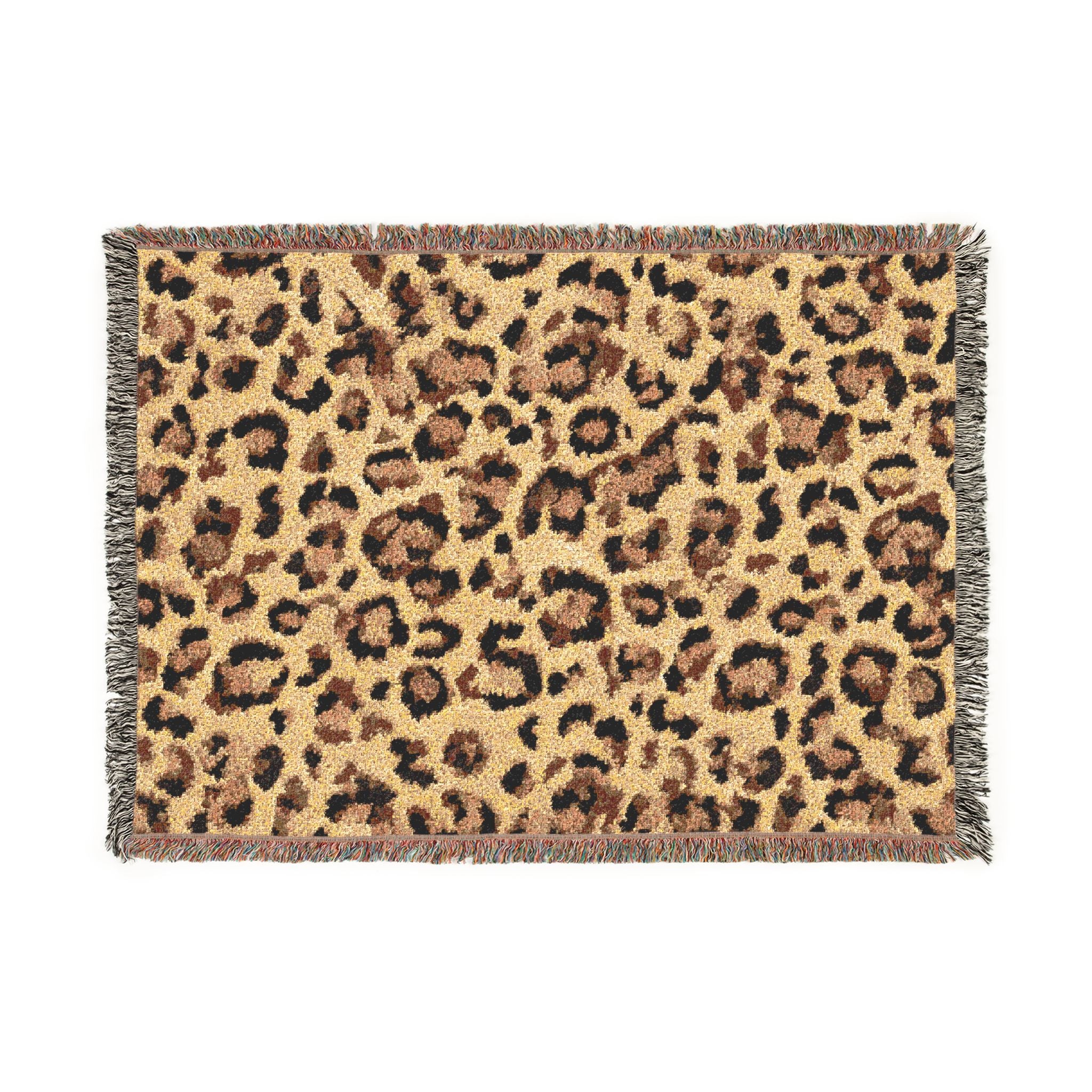 Leopard Print Woven Blanket | Animal Print Throw, Fringe Edge
